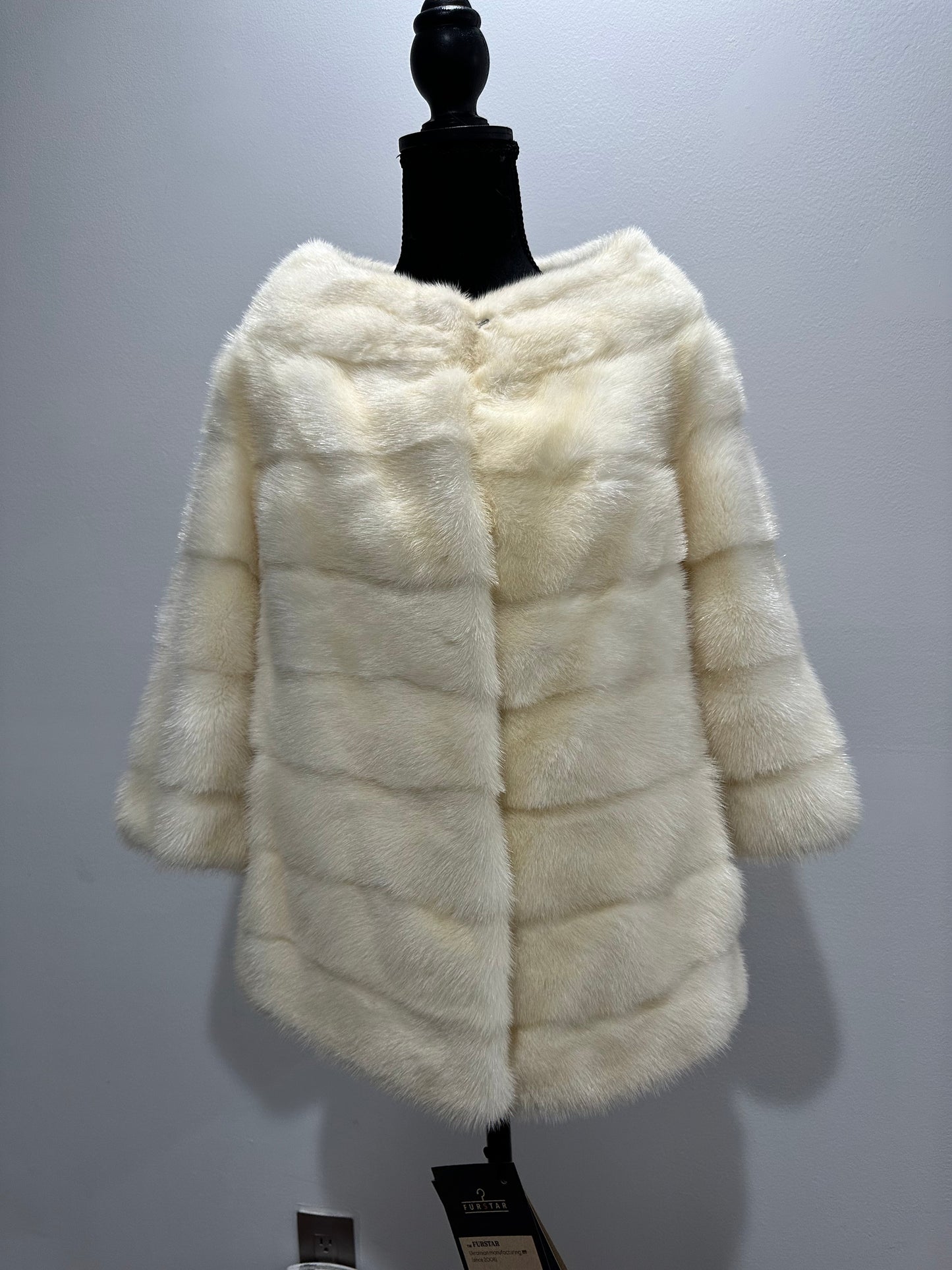 BOMBER MINK REAL FUR WEDDING coat Jacket  CREAM color size M women 1201084