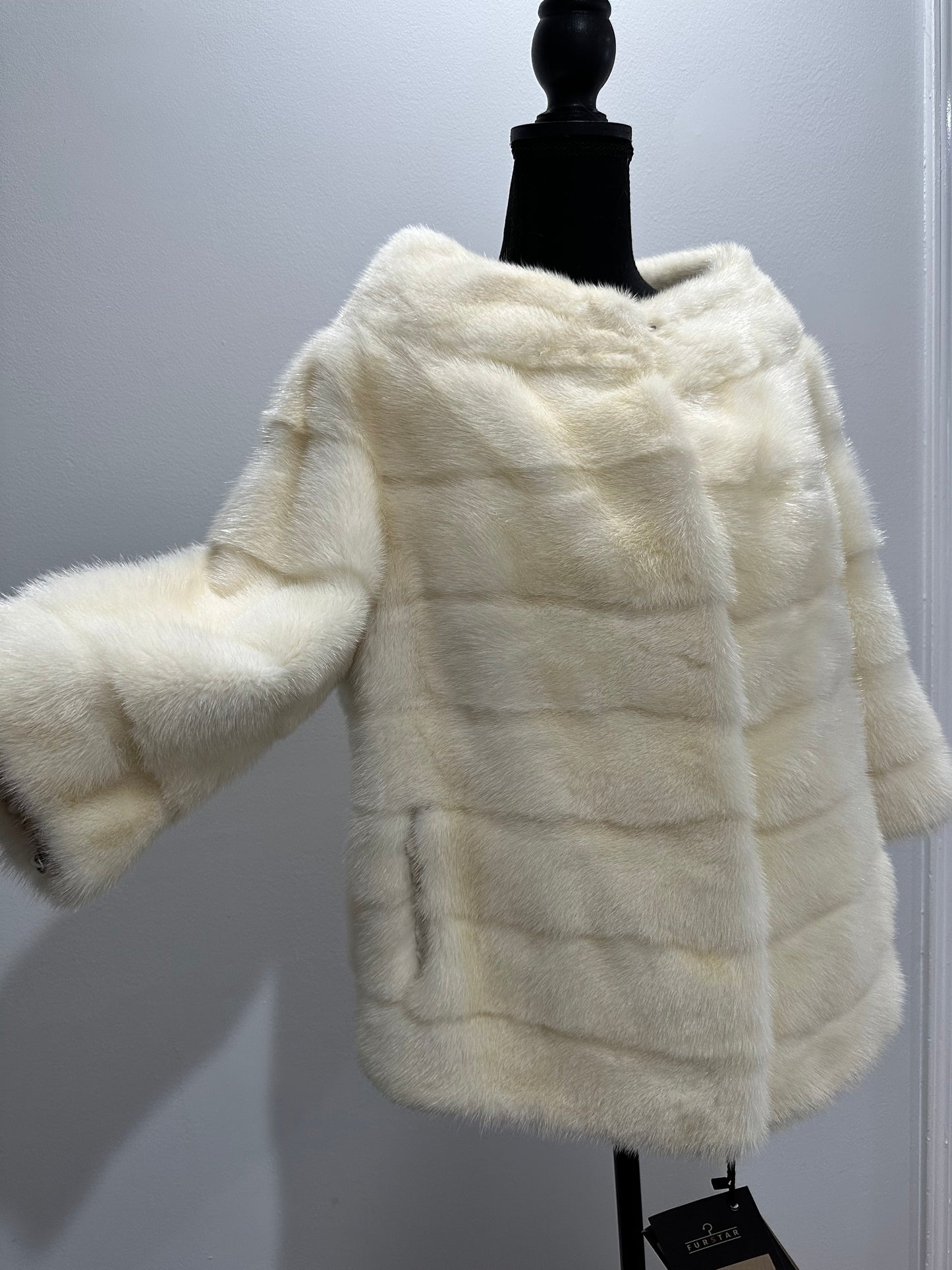 BOMBER MINK REAL FUR WEDDING coat Jacket  CREAM color size M women 1201084