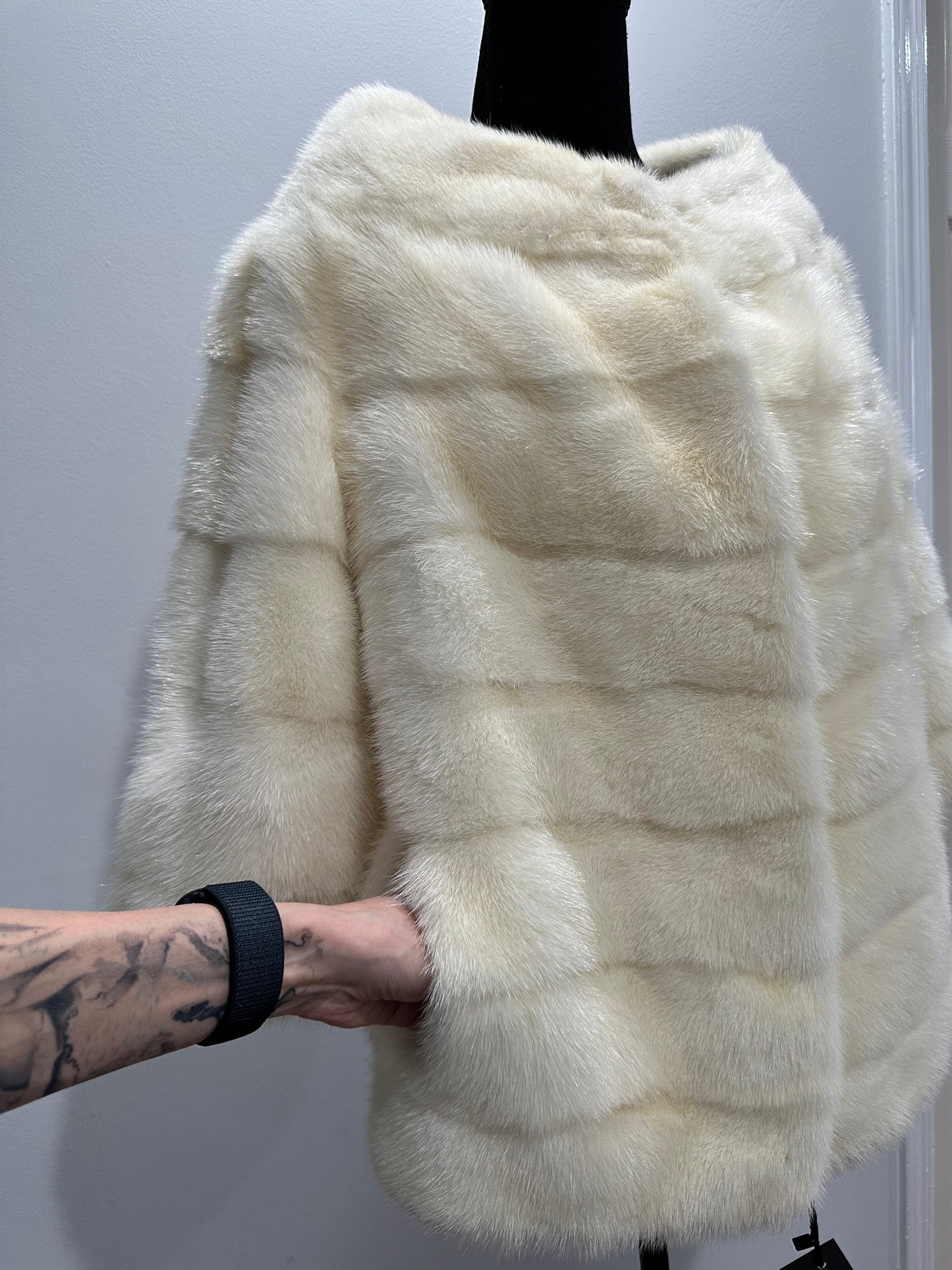 BOMBER MINK REAL FUR WEDDING coat Jacket  CREAM color size M women 1201084