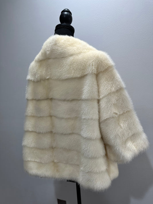 BOMBER MINK REAL FUR WEDDING coat Jacket  CREAM color size M women 1201084