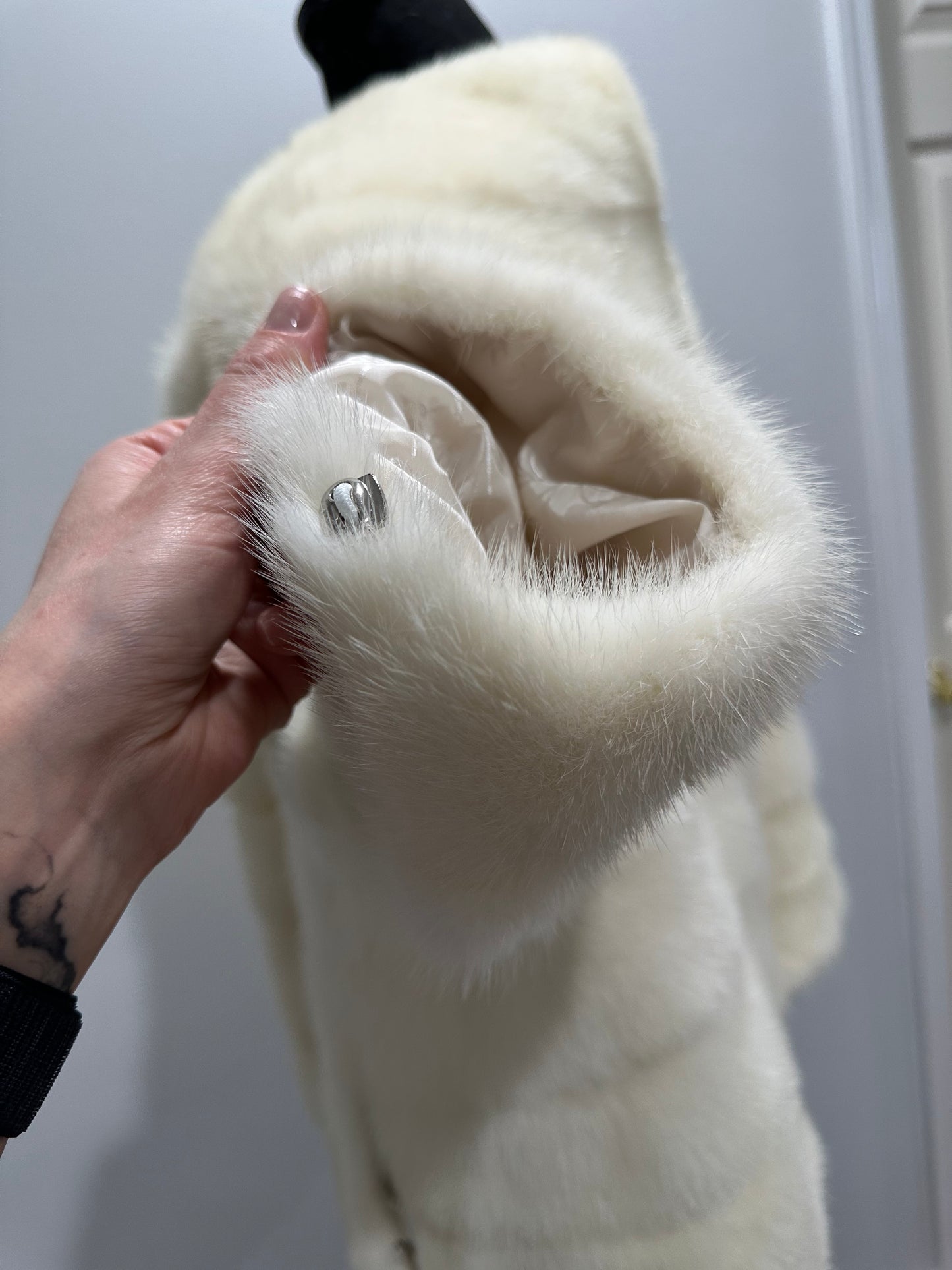 BOMBER MINK REAL FUR WEDDING coat Jacket  CREAM color size M women 1201084