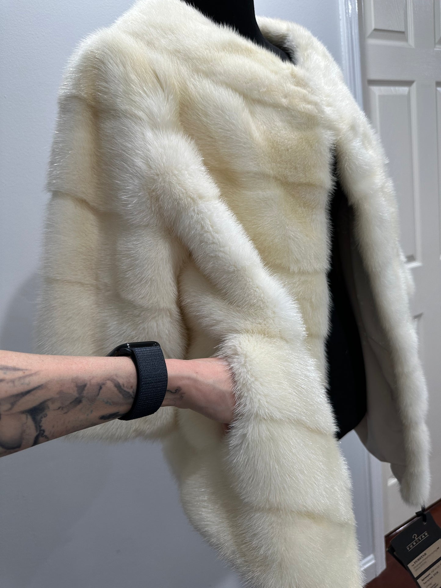 BOMBER MINK REAL FUR WEDDING coat Jacket  CREAM color size M women 1201084