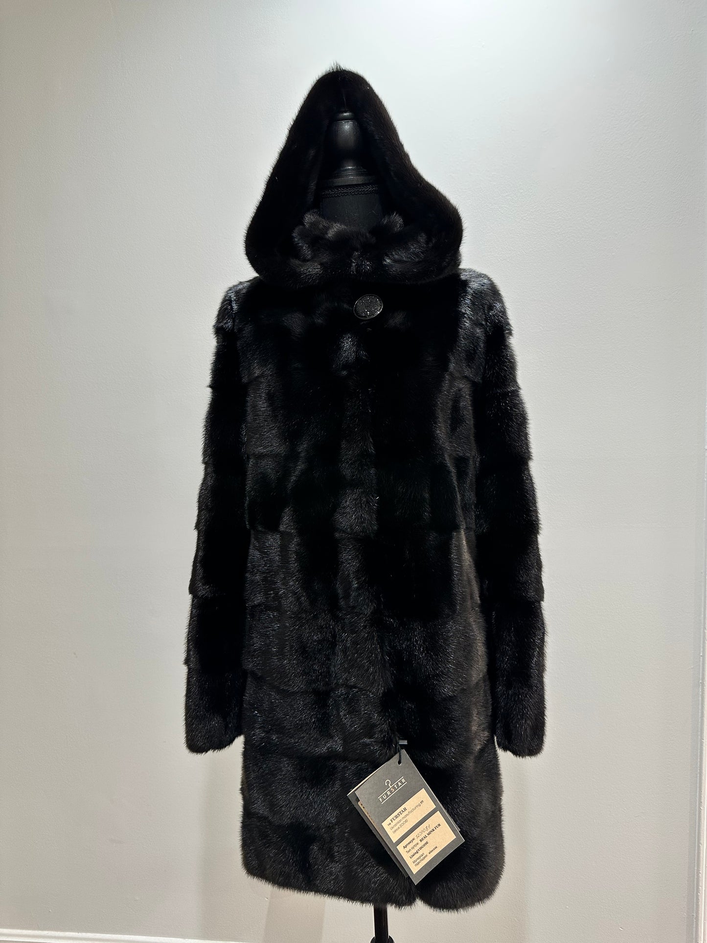 NEW REAL MINK FUR coat size S SMALL 1201081 HORIZONTAL long sleeve jacket BLACK