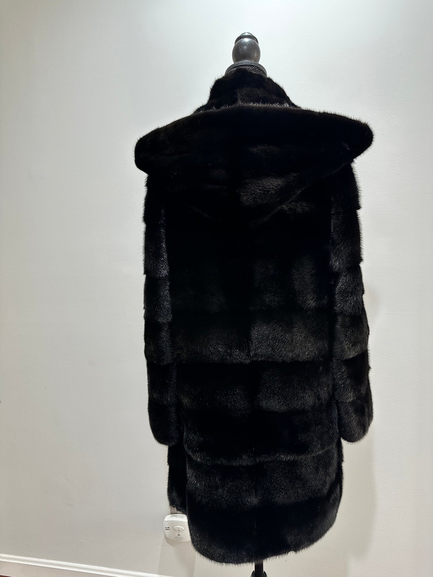 NEW REAL MINK FUR coat size S SMALL 1201081 HORIZONTAL long sleeve jacket BLACK