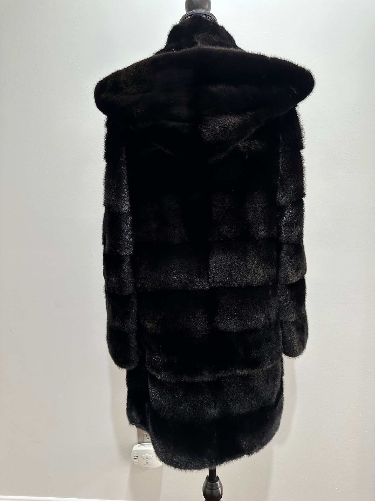 NEW REAL MINK FUR coat size S SMALL 1201081 HORIZONTAL long sleeve jacket BLACK