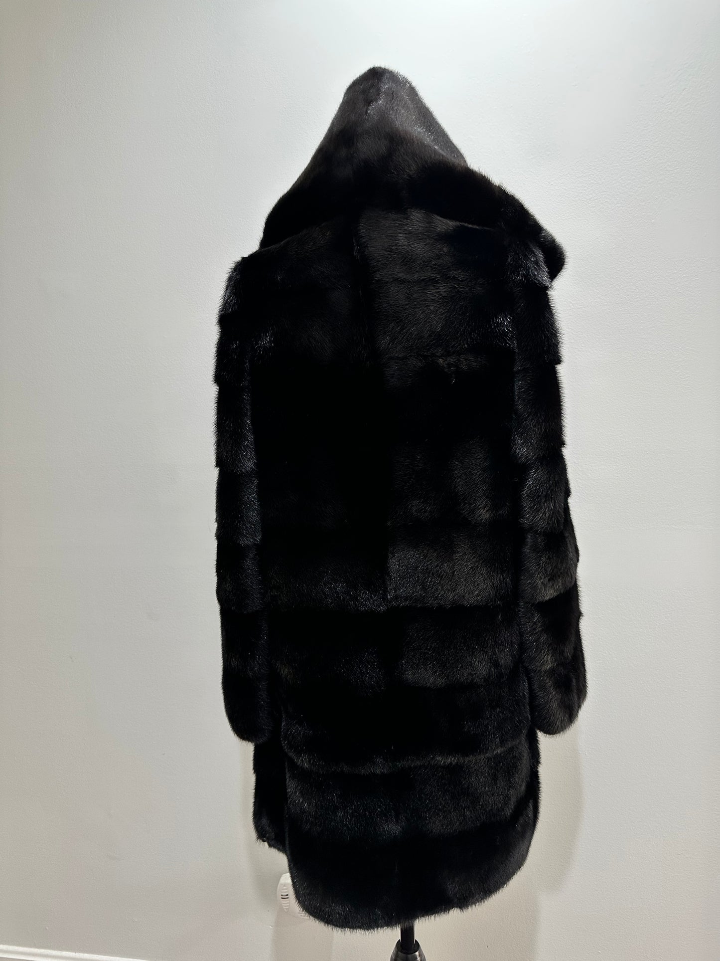 NEW REAL MINK FUR coat size S SMALL 1201081 HORIZONTAL long sleeve jacket BLACK