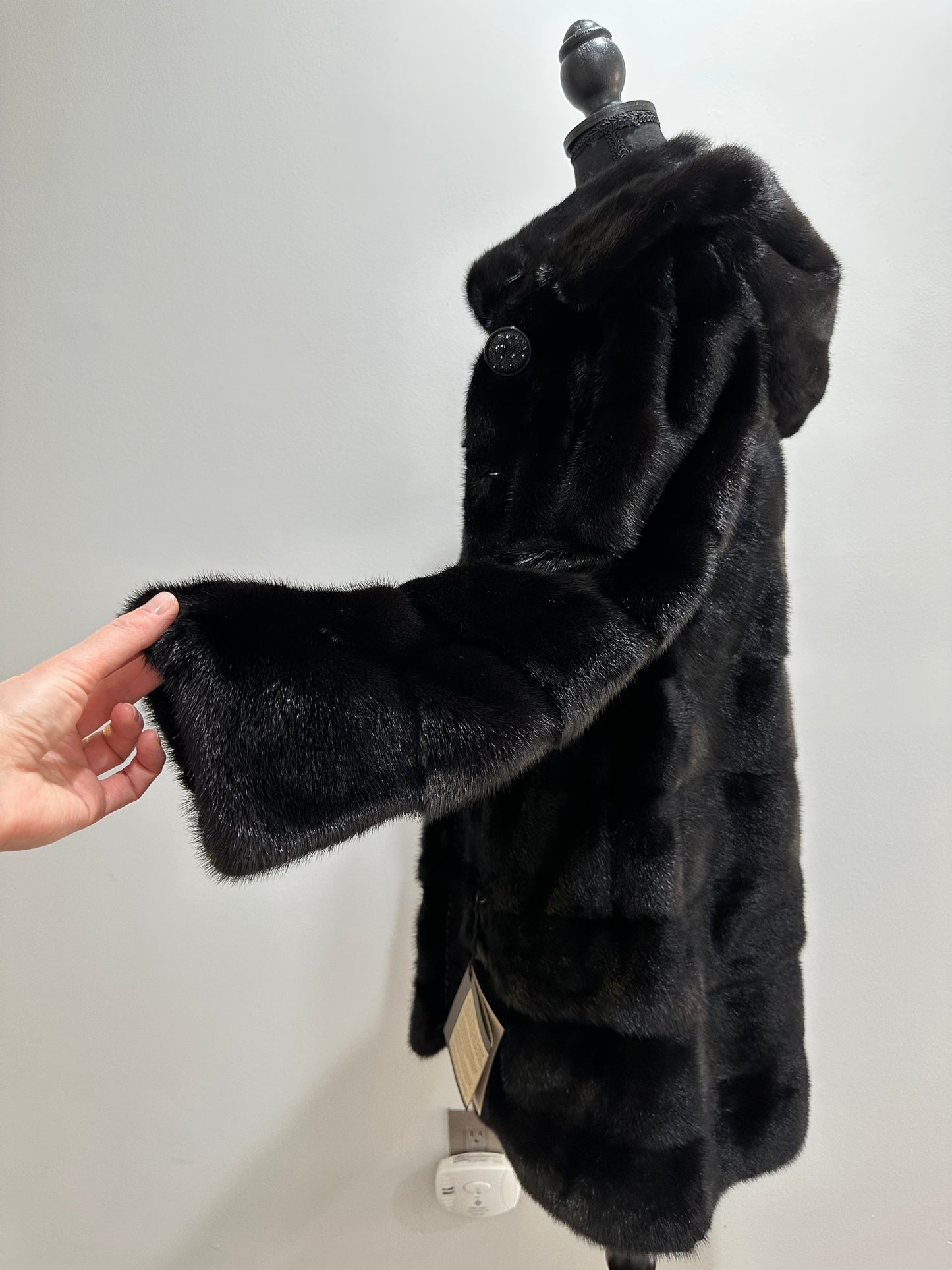 NEW REAL MINK FUR coat size S SMALL 1201081 HORIZONTAL long sleeve jacket BLACK