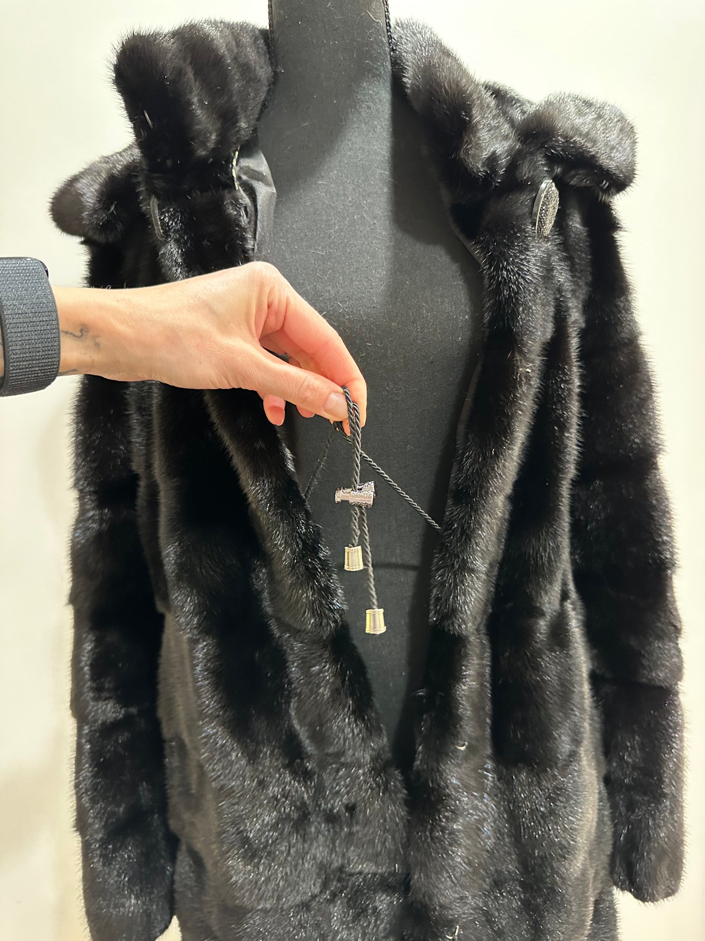 NEW REAL MINK FUR coat size S SMALL 1201081 HORIZONTAL long sleeve jacket BLACK