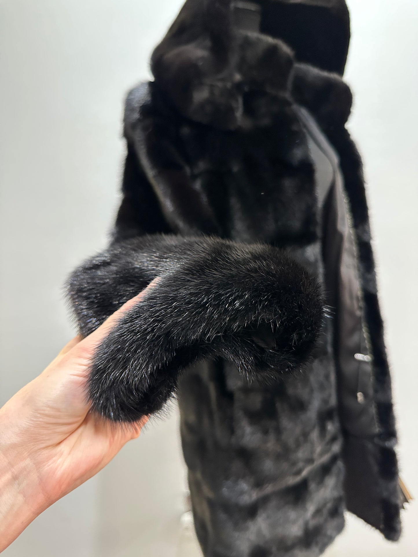 NEW REAL MINK FUR coat size S SMALL 1201081 HORIZONTAL long sleeve jacket BLACK