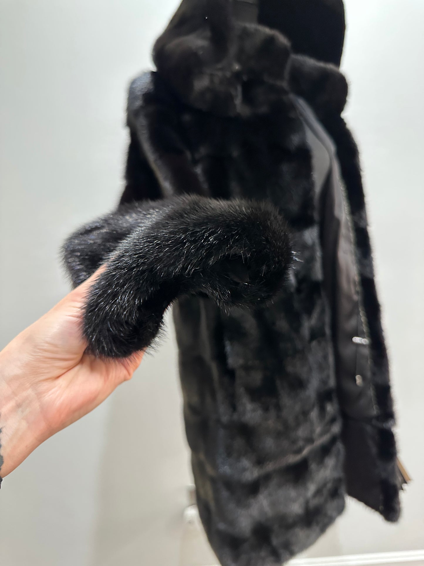 NEW REAL MINK FUR coat size S SMALL 1201081 HORIZONTAL long sleeve jacket BLACK