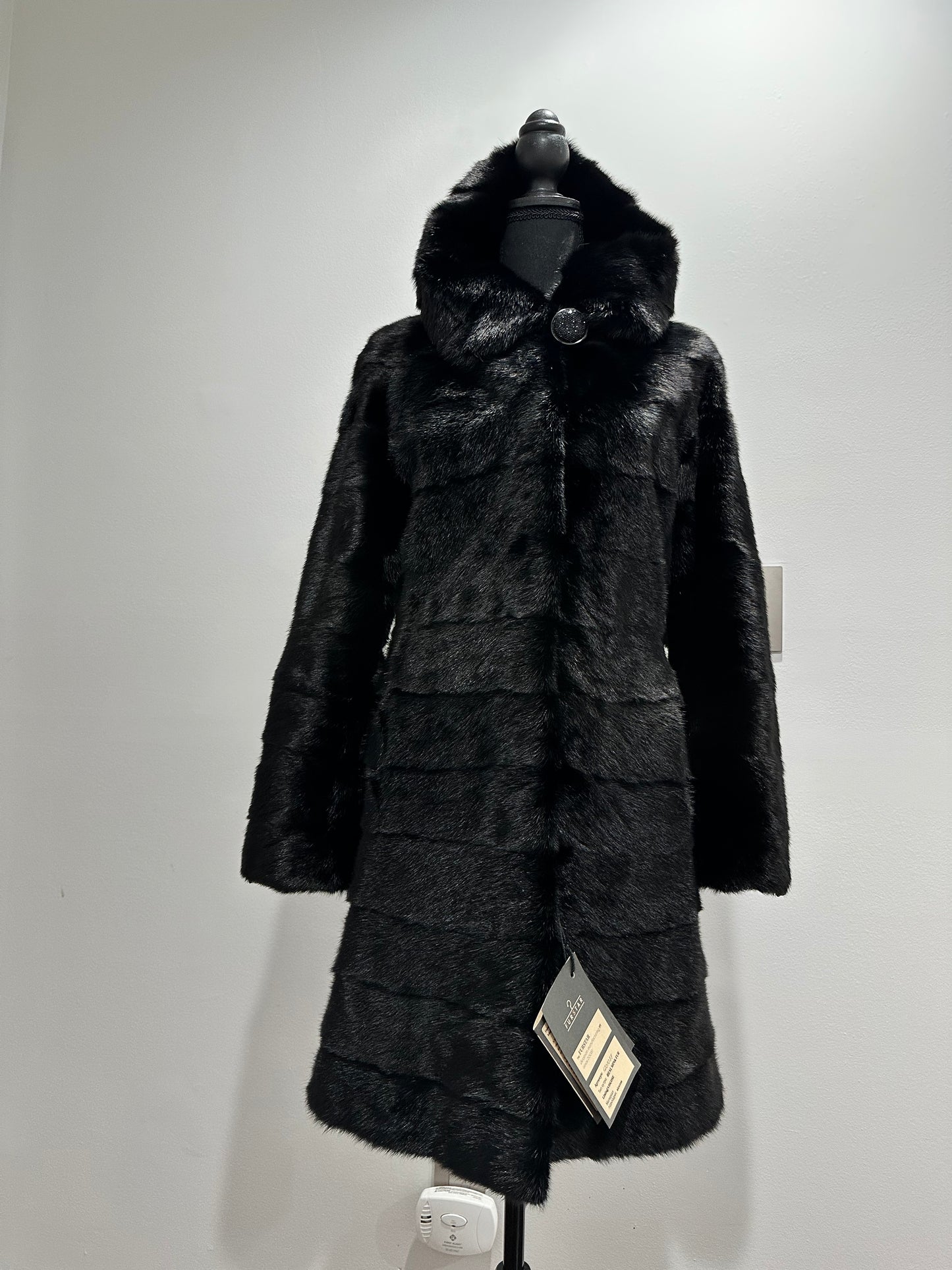 NEW REAL MINK FUR coat size XXS 1201088 HORIZONTAL long sleeve jacket BLACK