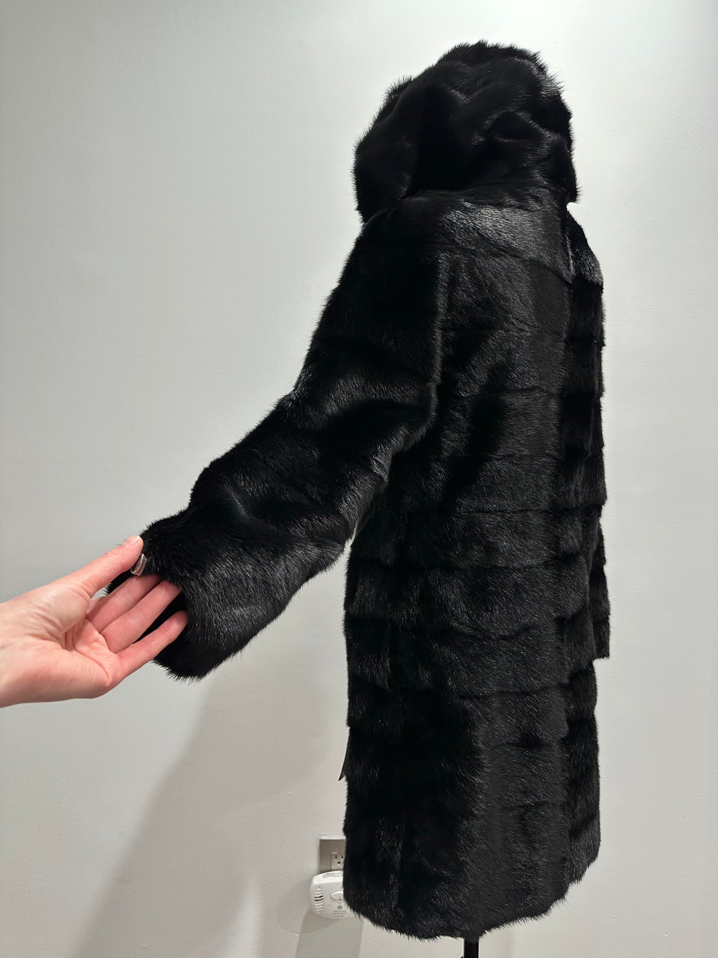 NEW REAL MINK FUR coat size XXS 1201088 HORIZONTAL long sleeve jacket BLACK