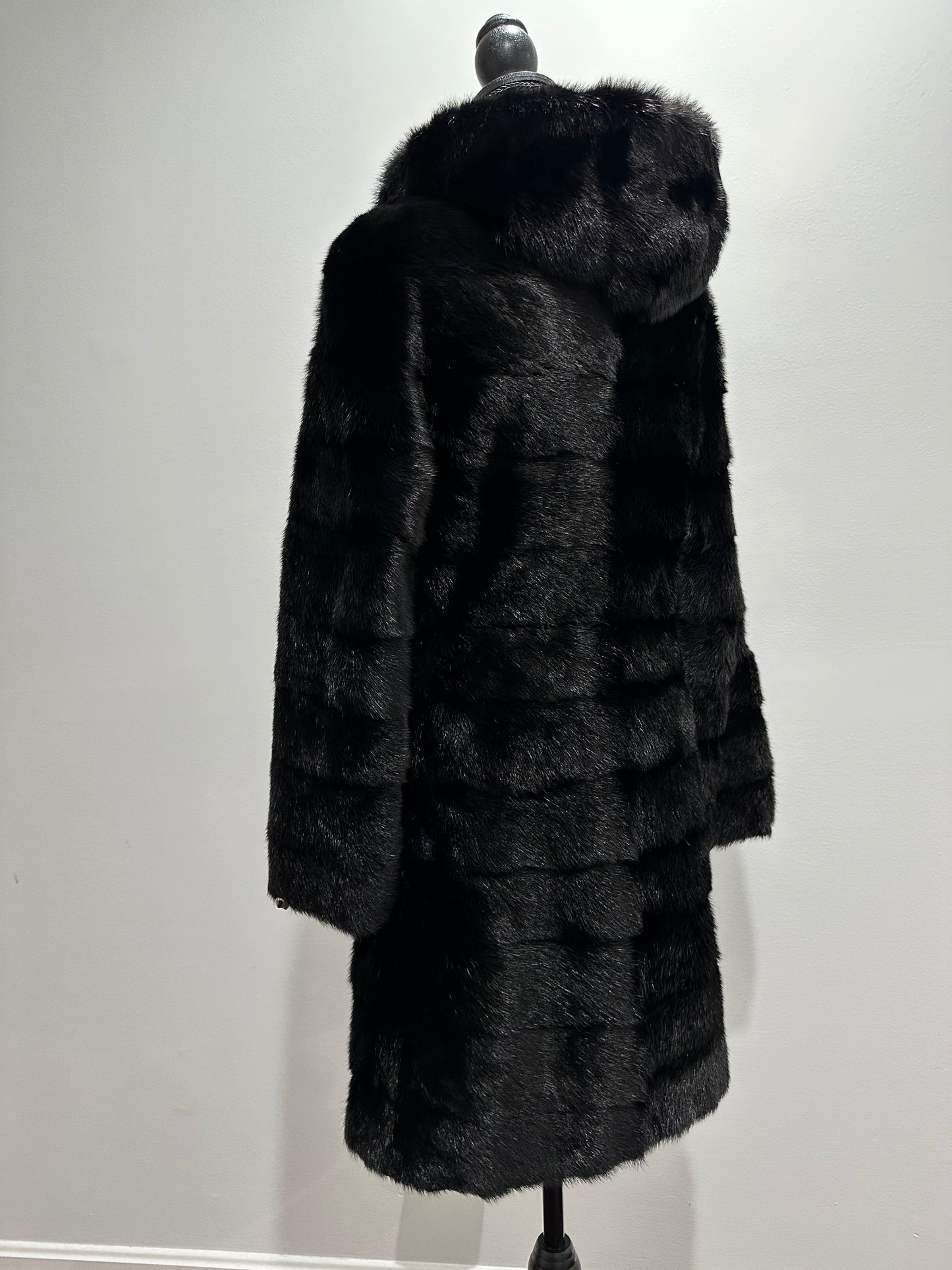 NEW REAL MINK FUR coat size XXS 1201088 HORIZONTAL long sleeve jacket BLACK