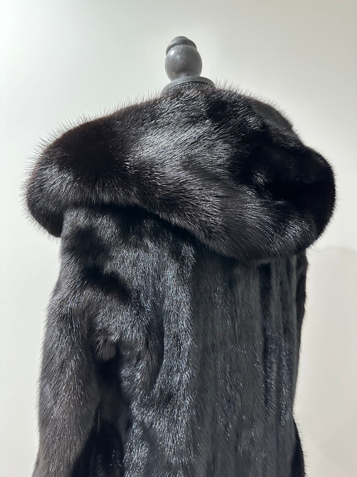 NEW REAL MINK FUR coat size M BELTED HOODED 1201100 long sleeve jacket BLACK