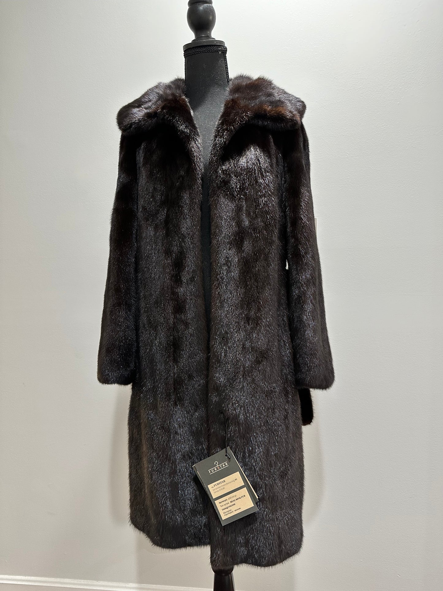 NEW REAL MINK FUR coat size M BELTED HOODED 1201104 long sleeve jacket BROWN