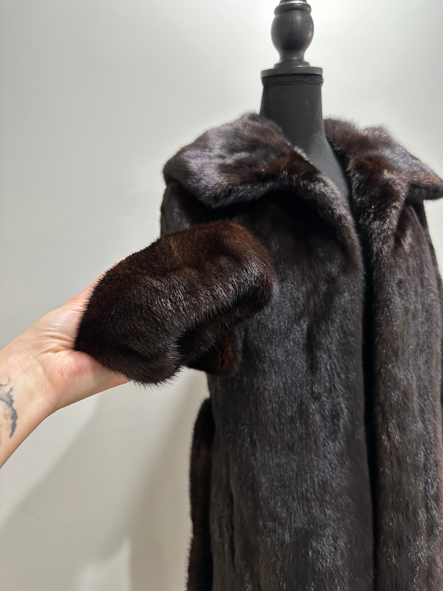 NEW REAL MINK FUR coat size M BELTED HOODED 1201104 long sleeve jacket BROWN