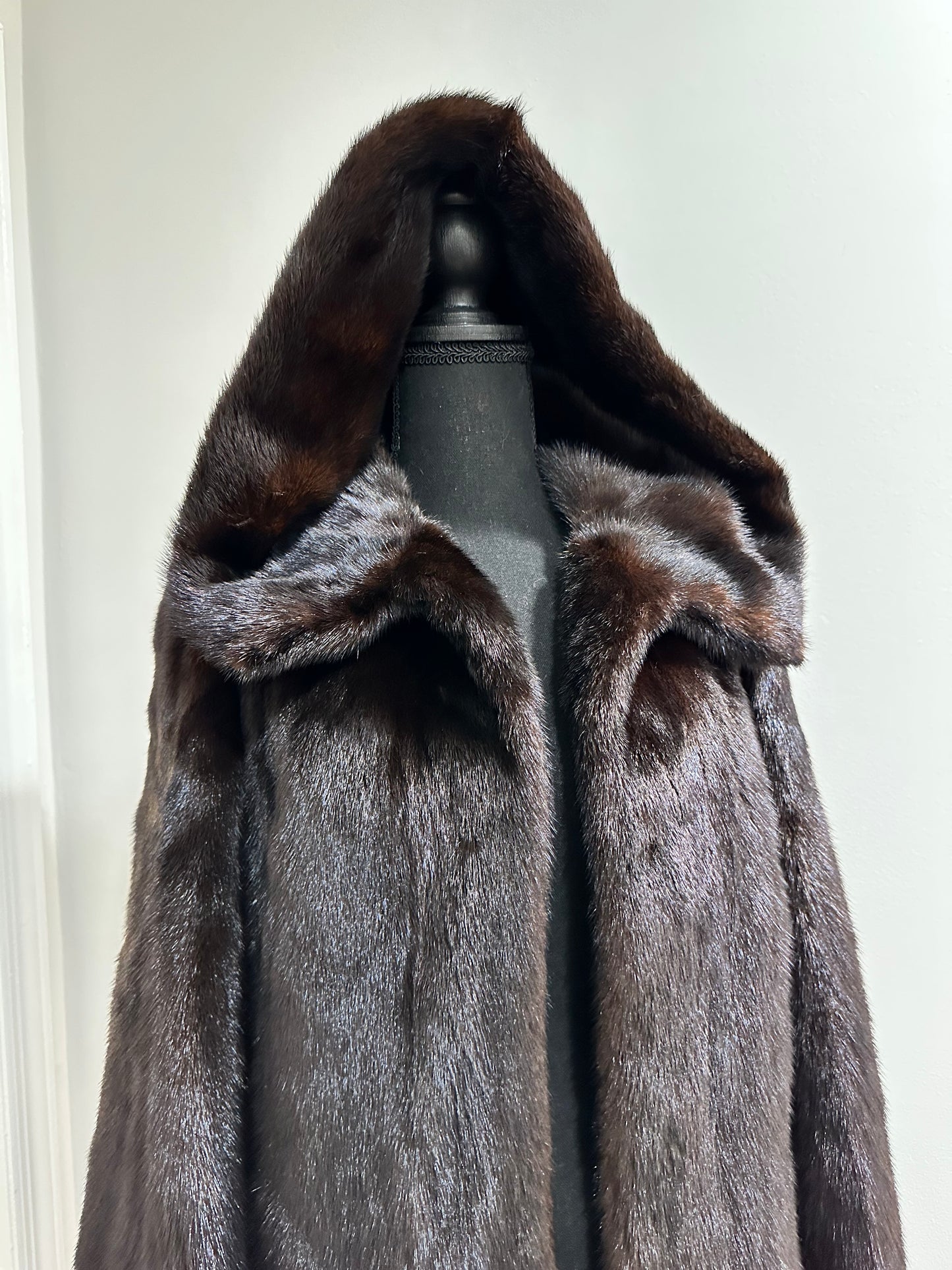 NEW REAL MINK FUR coat size M BELTED HOODED 1201104 long sleeve jacket BROWN