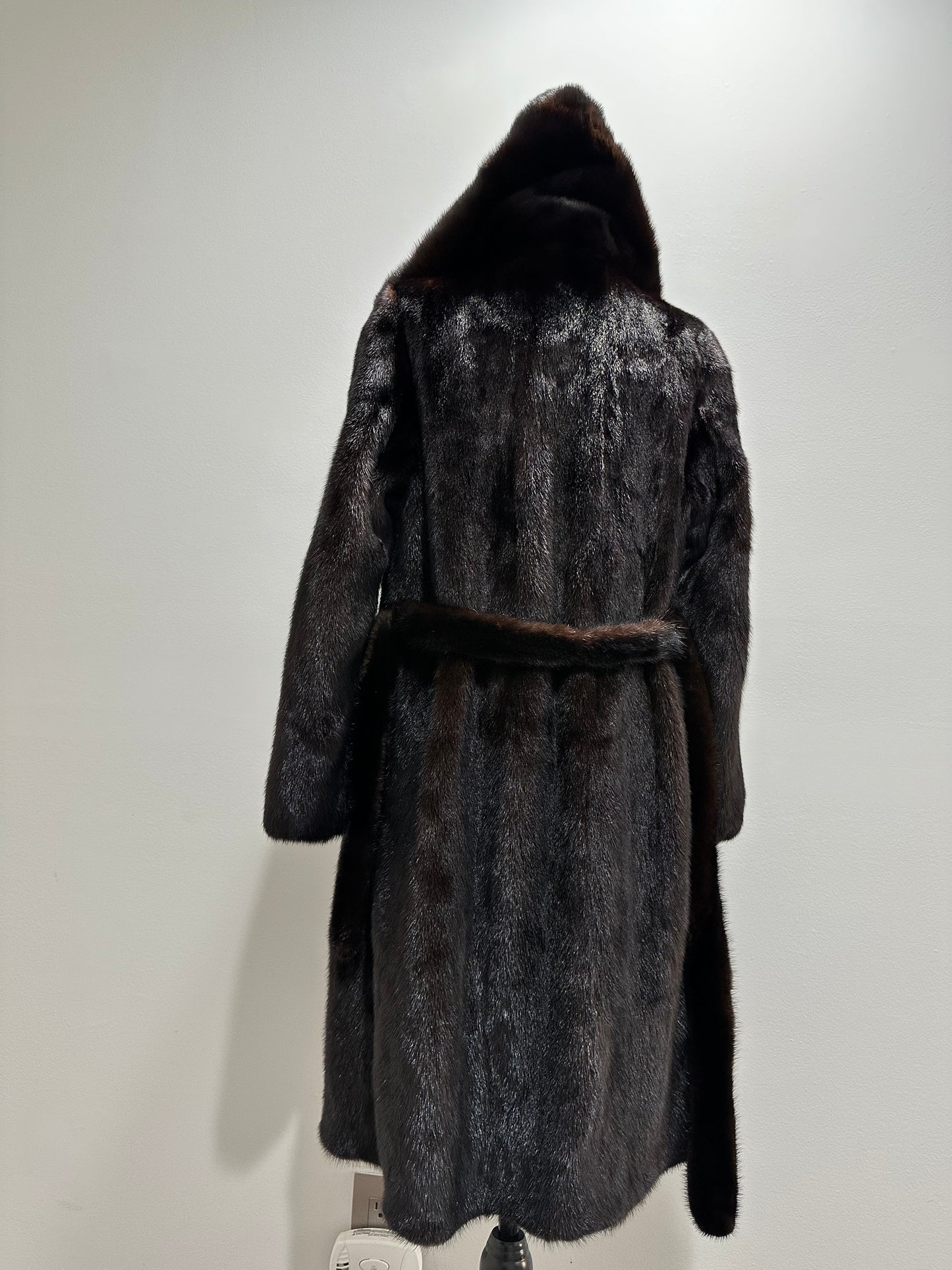 NEW REAL MINK FUR coat size M BELTED HOODED 1201104 long sleeve jacket BROWN
