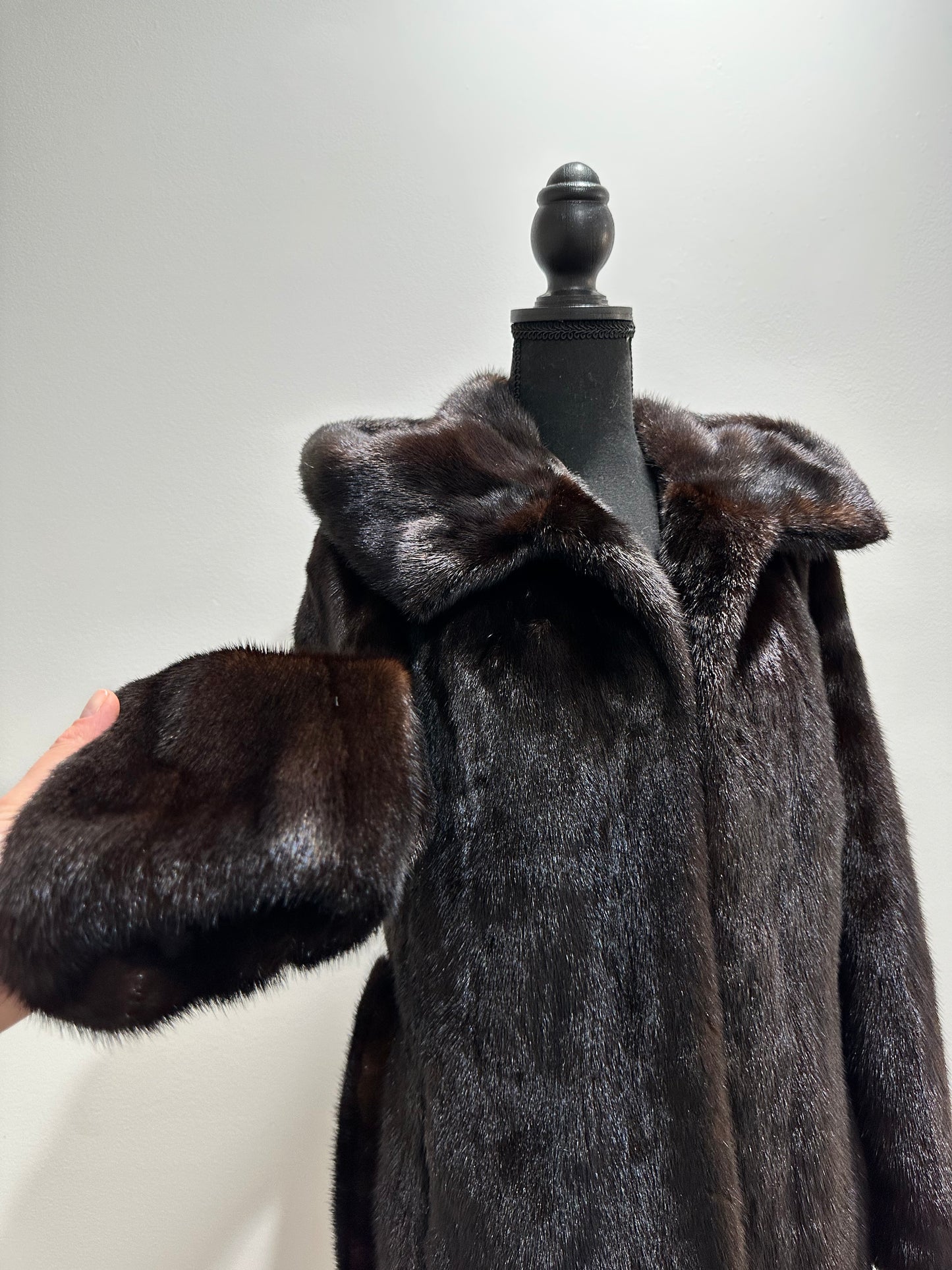 NEW REAL MINK FUR coat size M BELTED HOODED 1201104 long sleeve jacket BROWN