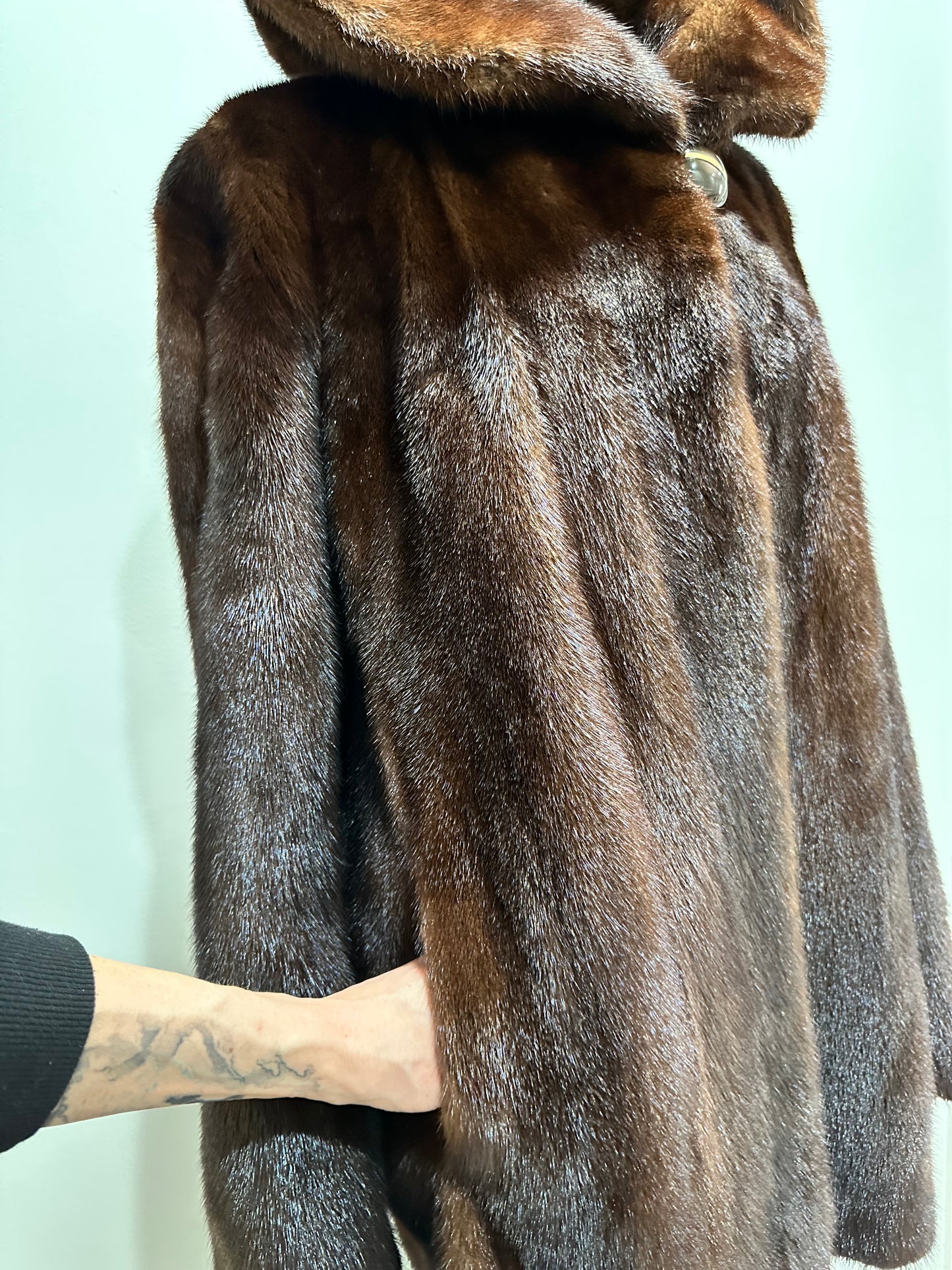 Real 100% MINK FUR 1201105 size XL brown HOODED BOMBER Coat Jacket