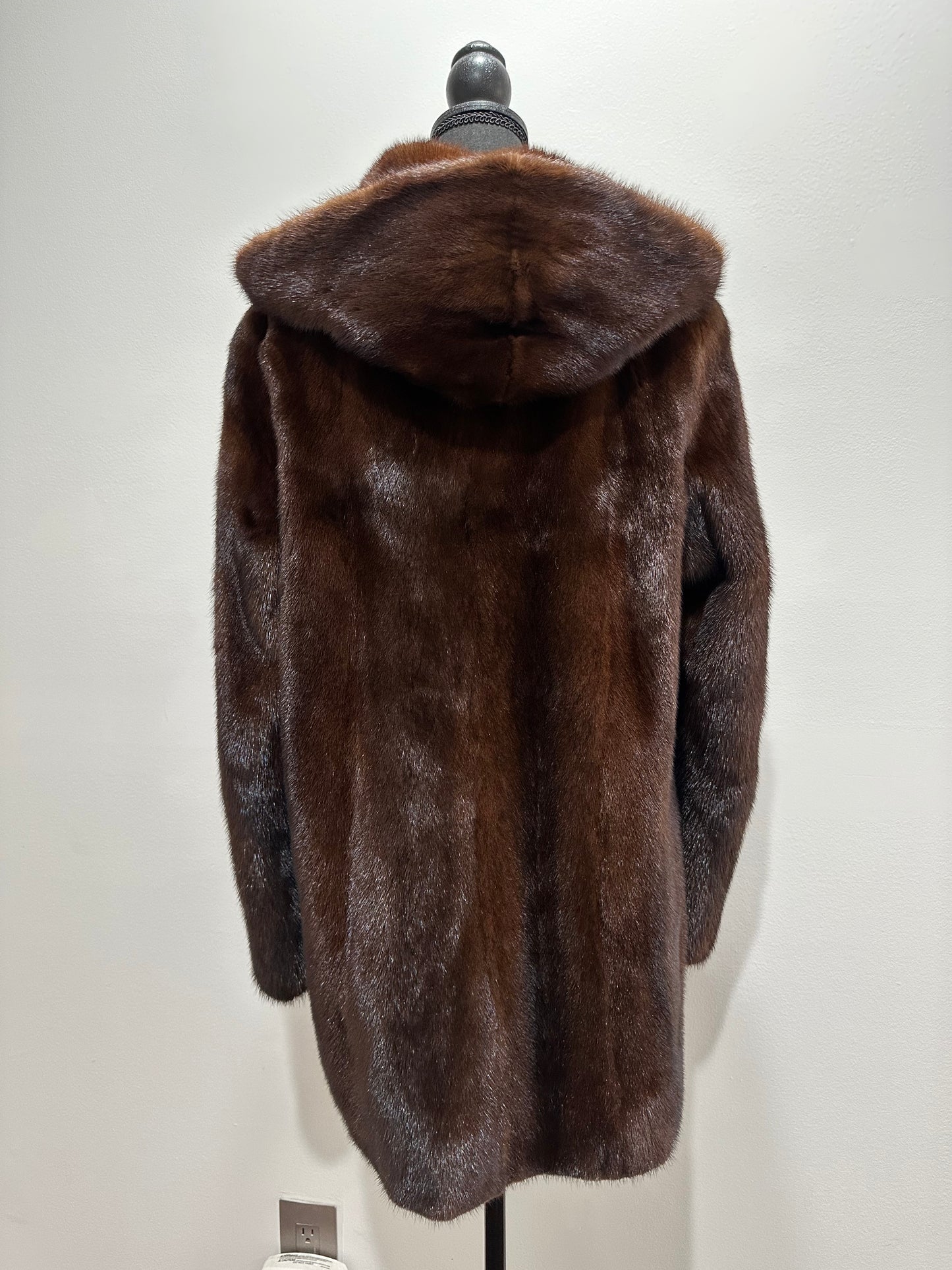 Real 100% MINK FUR 1201105 size XL brown HOODED BOMBER Coat Jacket