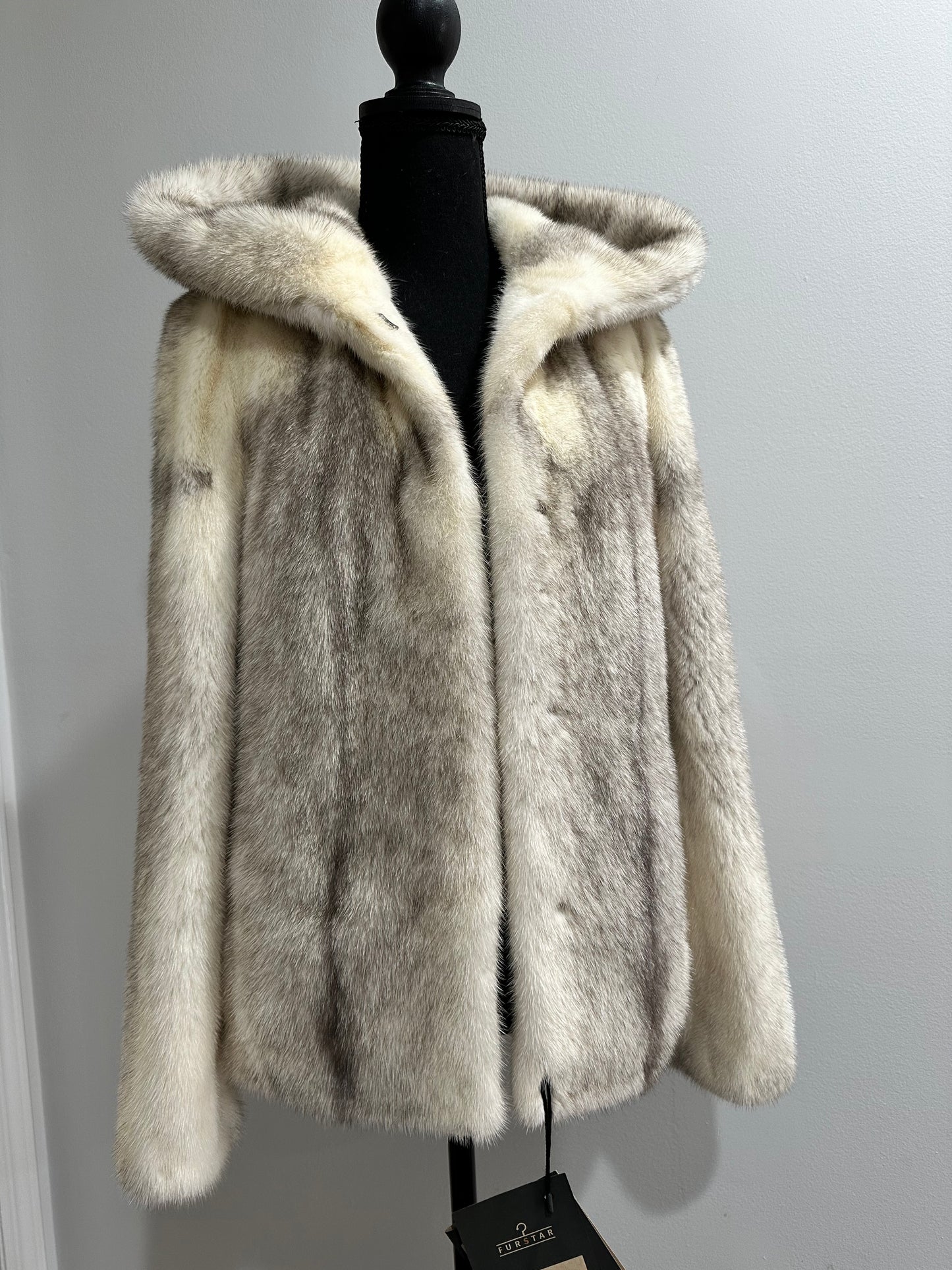 REAL CROSS MINK FUR women coat size S NEW 1201109 GENUINE FURS HOODED BOMBER