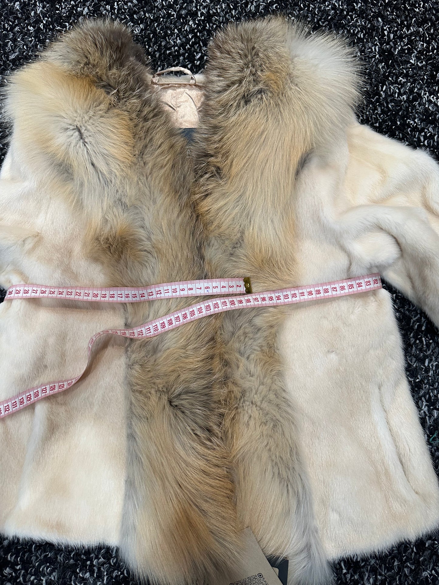 Luxury Womens Real 100% Mink FUR CREAM FOX genuine coat 1201110 size S NEW JACKET