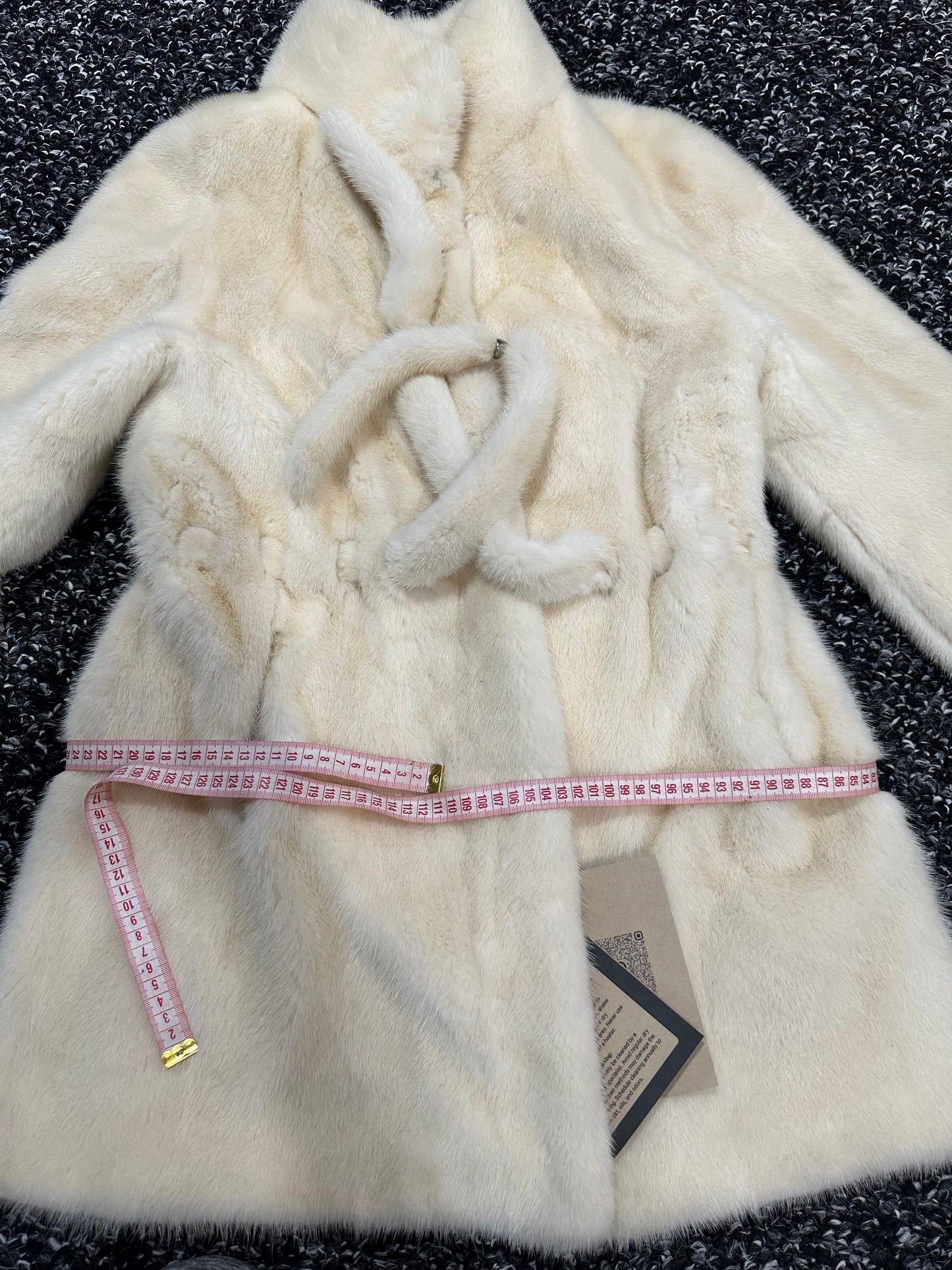 Luxury Womens Real 100% Mink FUR IVORY genuine coat BELTED 1201113 size S NEW