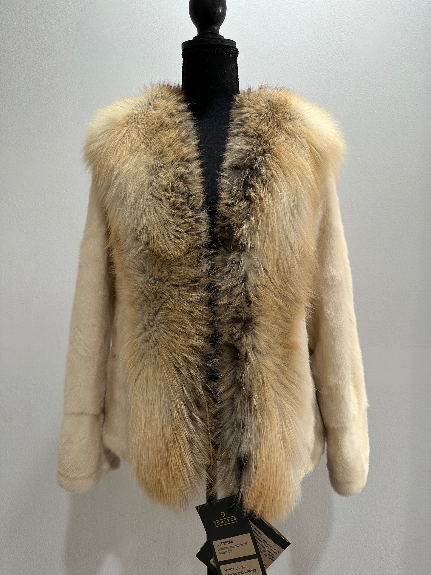 Luxury Womens Real 100% Mink FUR CREAM FOX genuine coat 1201110 size S NEW JACKET