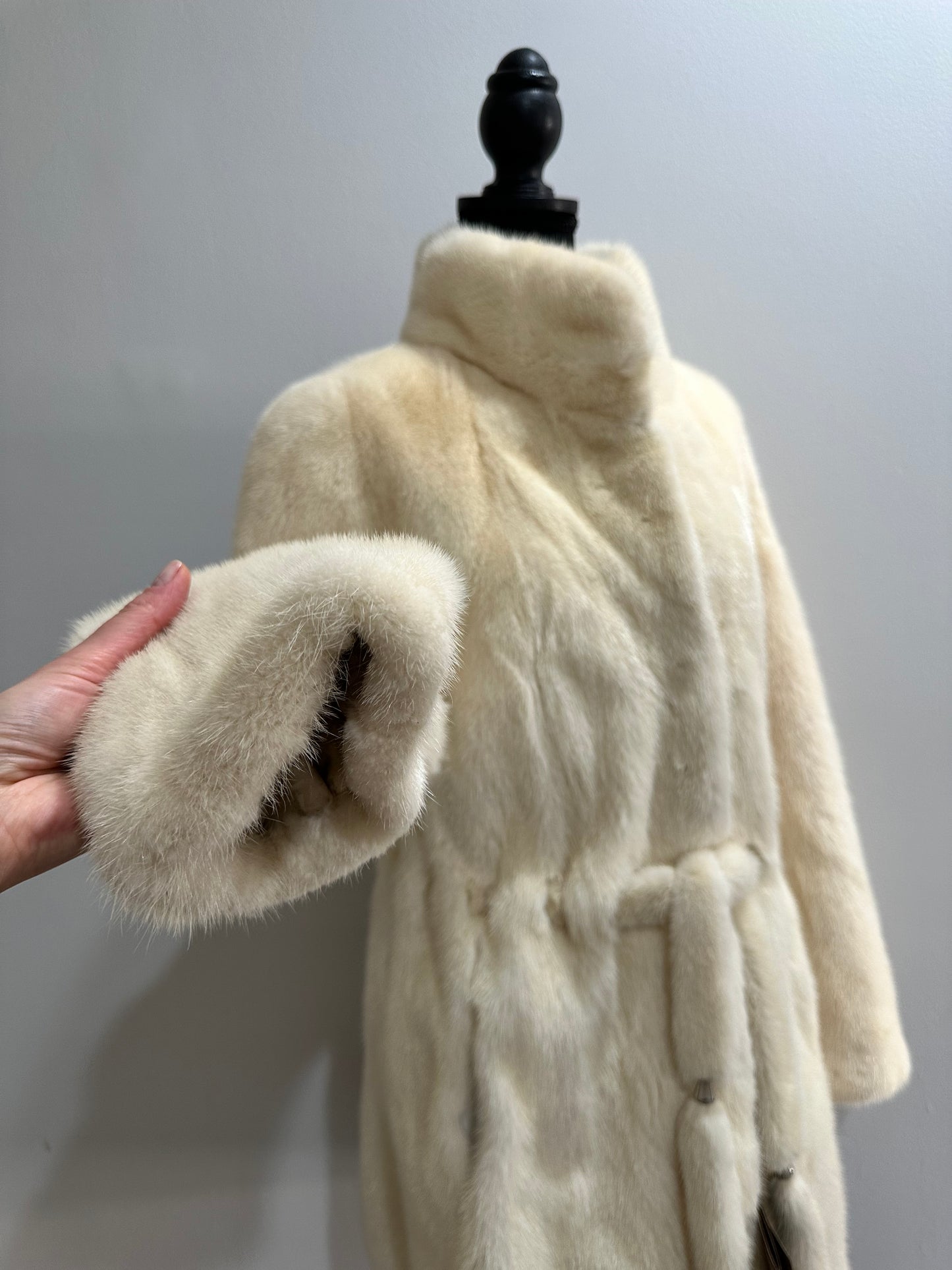 Luxury Womens Real 100% Mink FUR IVORY genuine coat BELTED 1201113 size S NEW