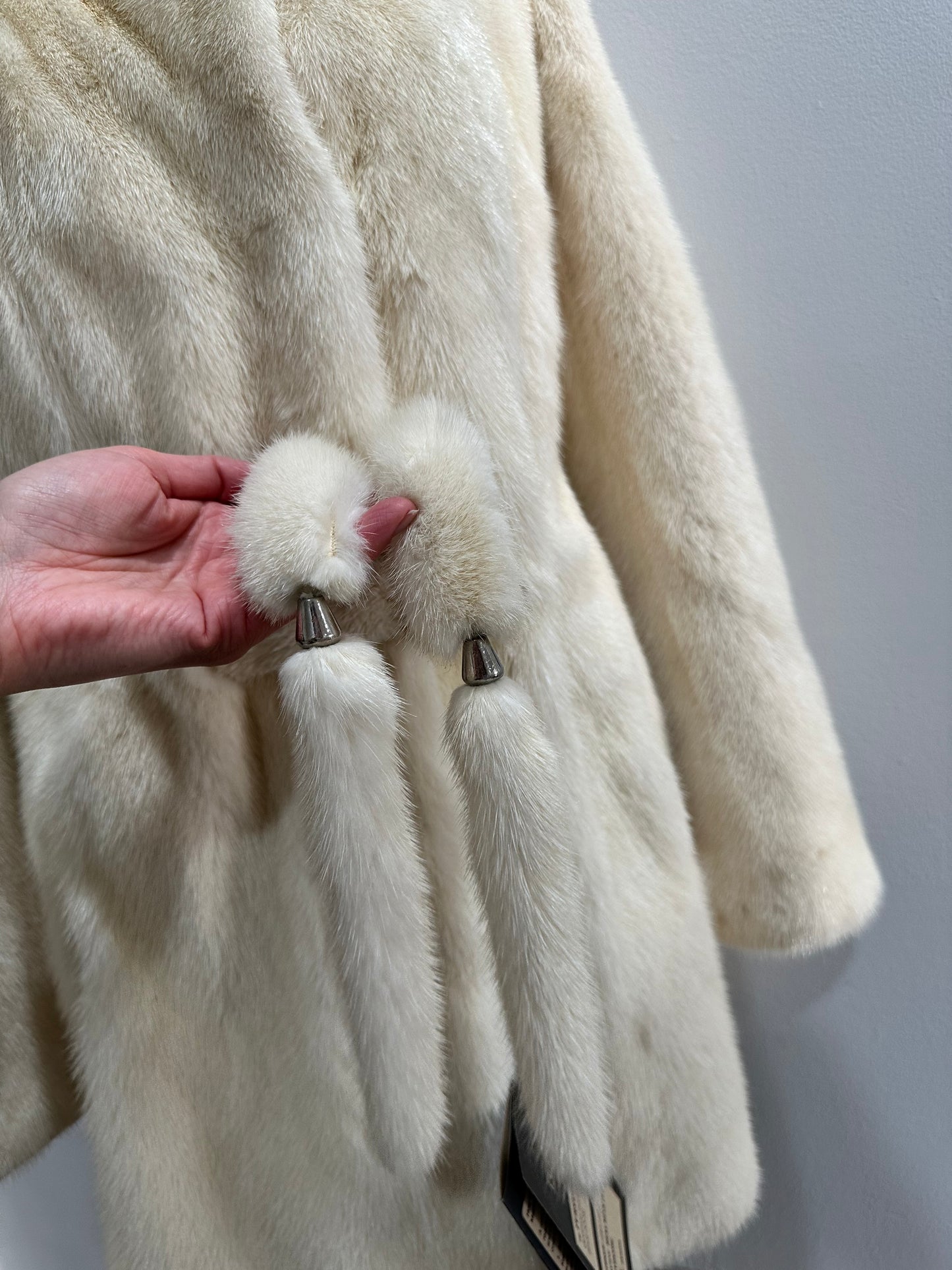 Luxury Womens Real 100% Mink FUR IVORY genuine coat BELTED 1201113 size S NEW