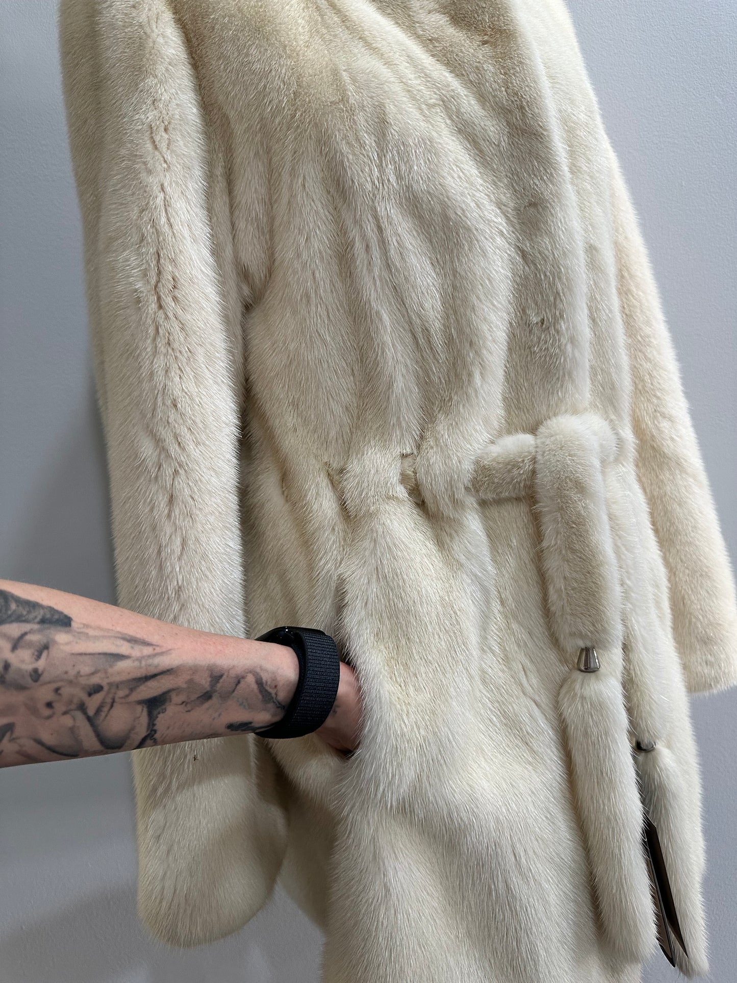Luxury Womens Real 100% Mink FUR IVORY genuine coat BELTED 1201113 size S NEW