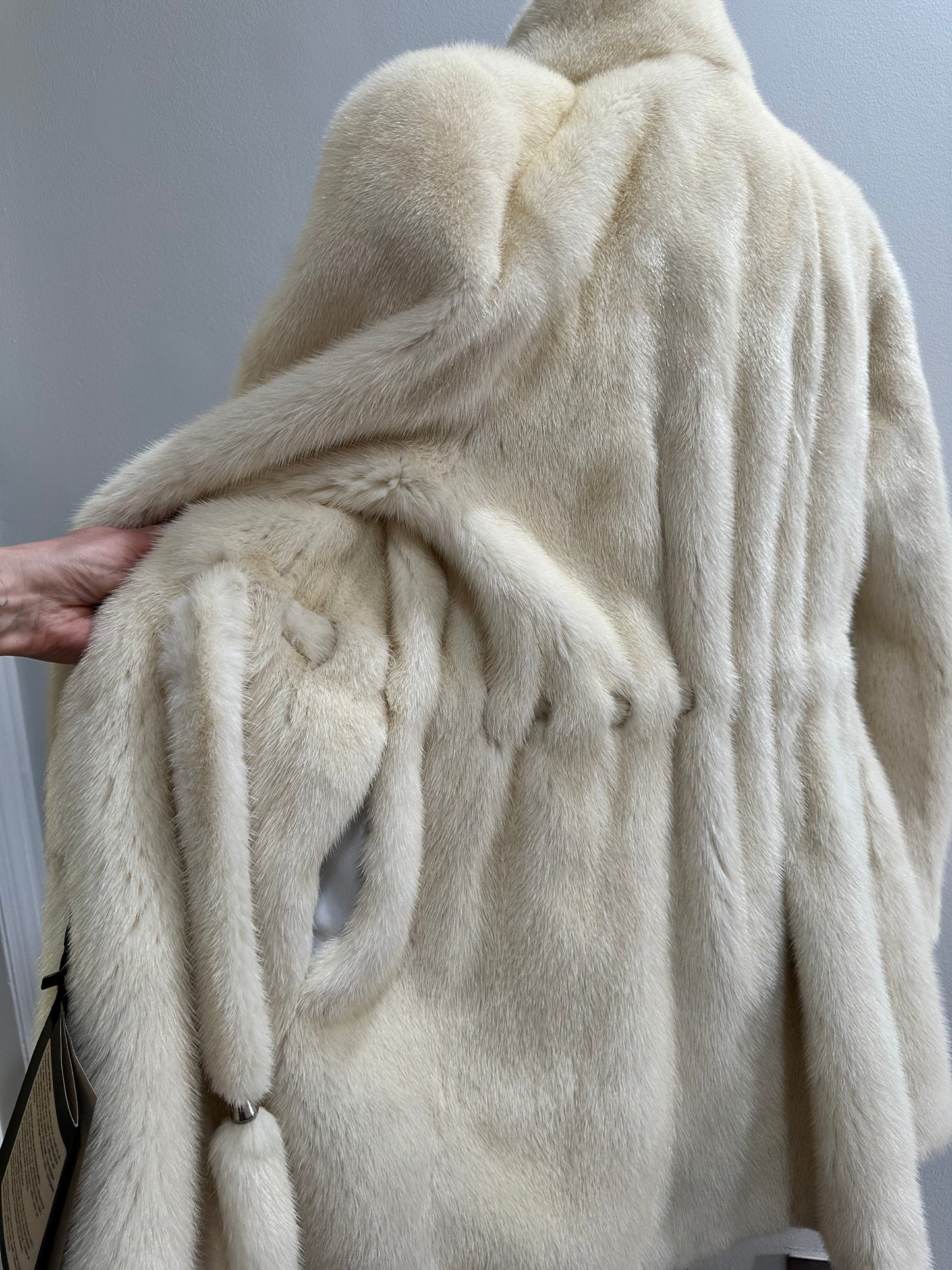 Luxury Womens Real 100% Mink FUR IVORY genuine coat BELTED 1201113 size S NEW