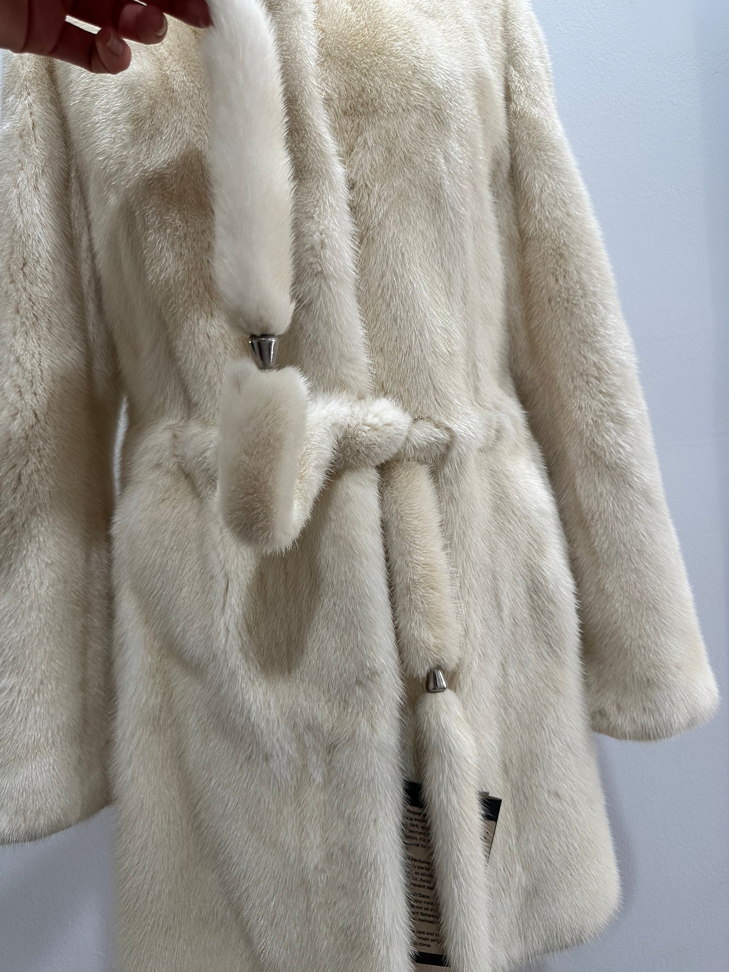 Luxury Womens Real 100% Mink FUR IVORY genuine coat BELTED 1201113 size S NEW