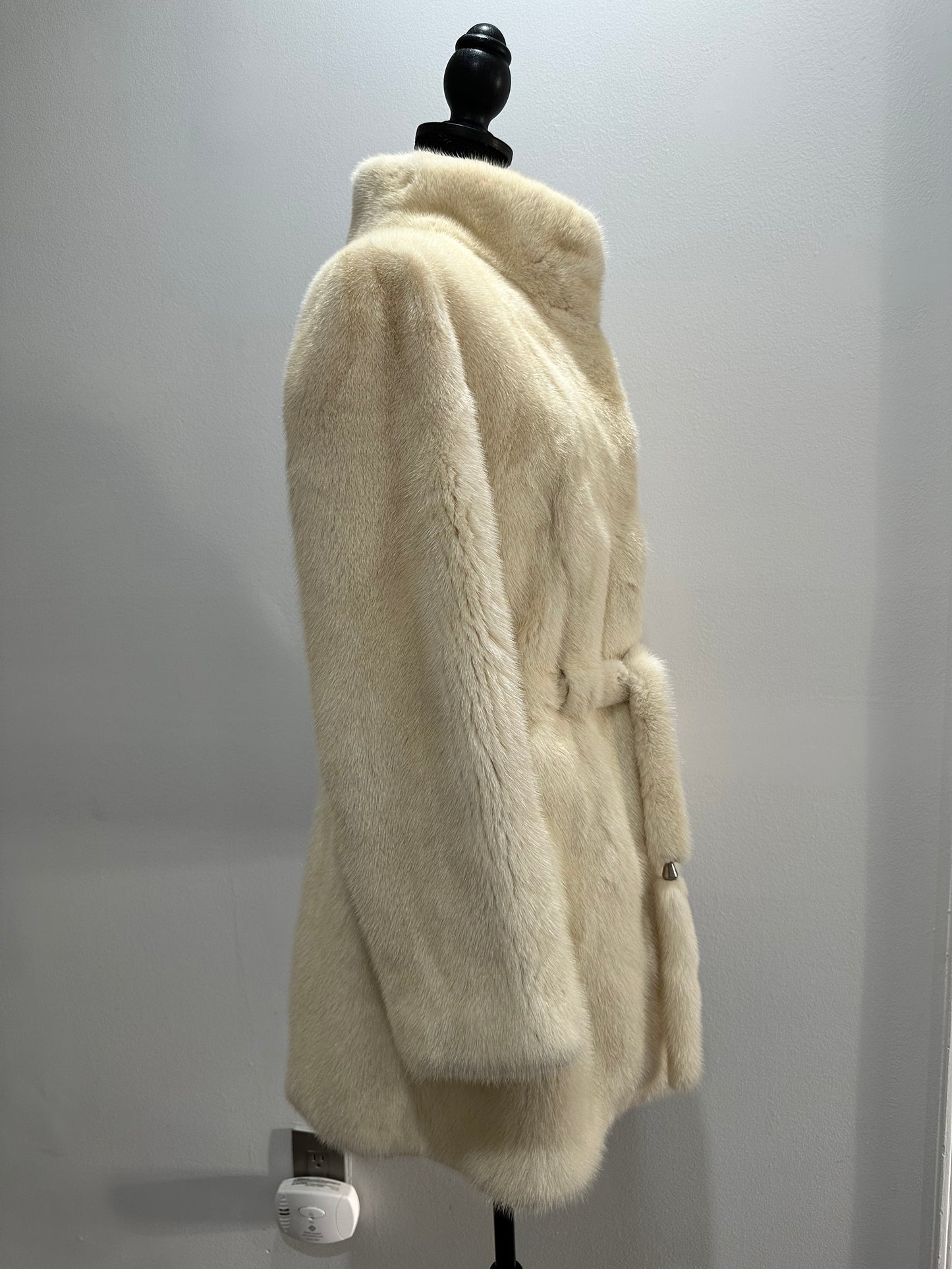 Luxury Womens Real 100% Mink FUR IVORY genuine coat BELTED 1201113 size S NEW