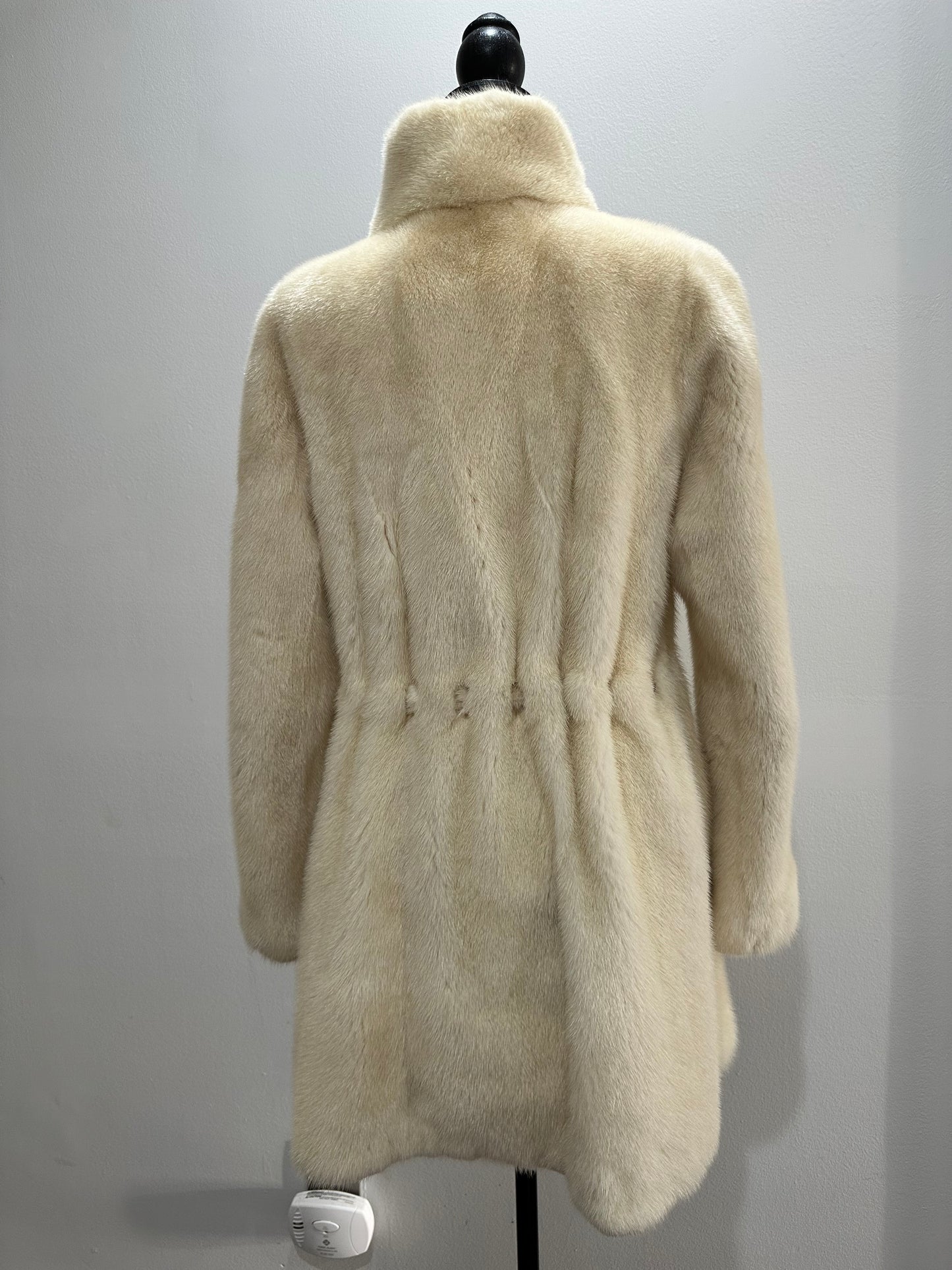 Luxury Womens Real 100% Mink FUR IVORY genuine coat BELTED 1201113 size S NEW