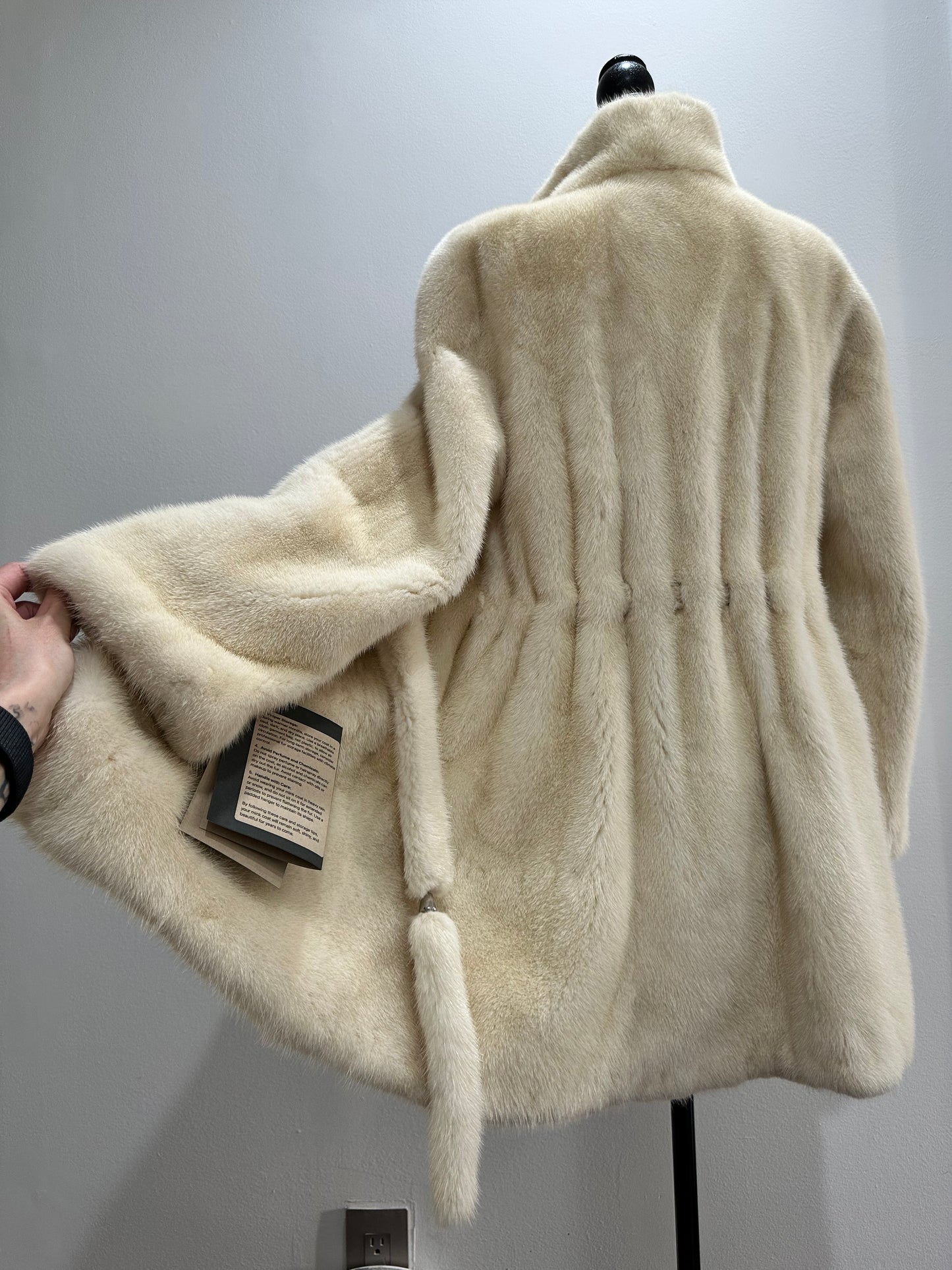 Luxury Womens Real 100% Mink FUR IVORY genuine coat BELTED 1201113 size S NEW