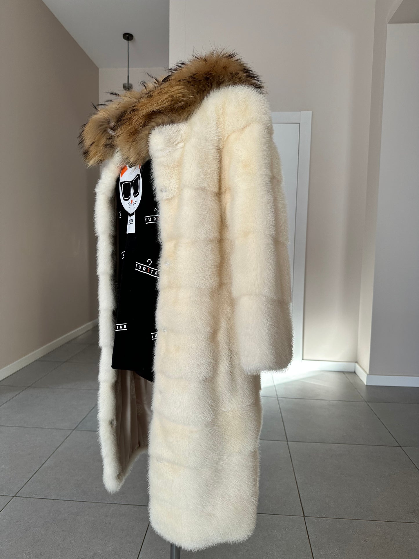 New Mink coat JACKET size XS REAL WHITE FULL SKIN lynx collar 1201005 HORIZONTAL