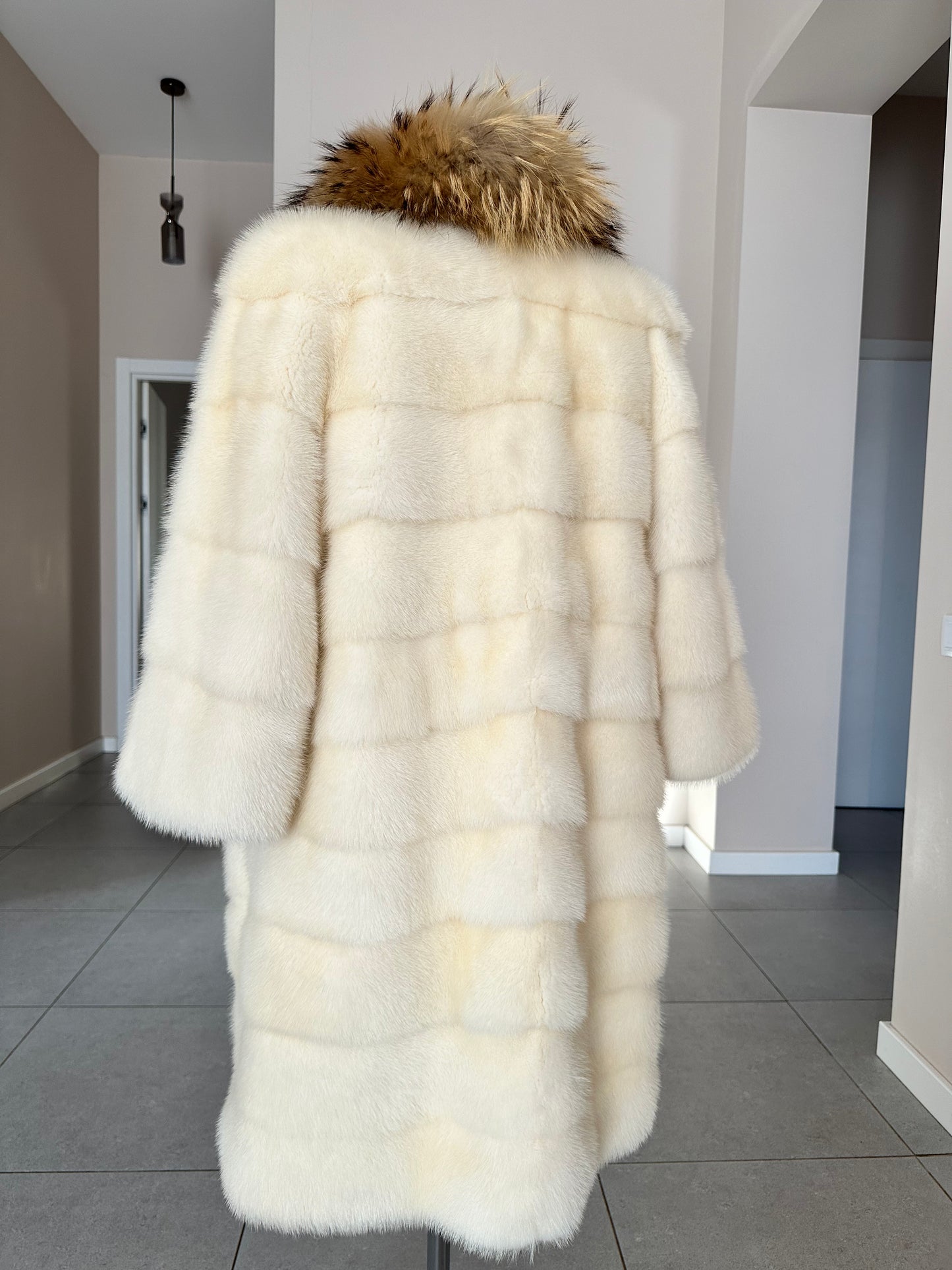 New Mink coat JACKET size XS REAL WHITE FULL SKIN lynx collar 1201005 HORIZONTAL