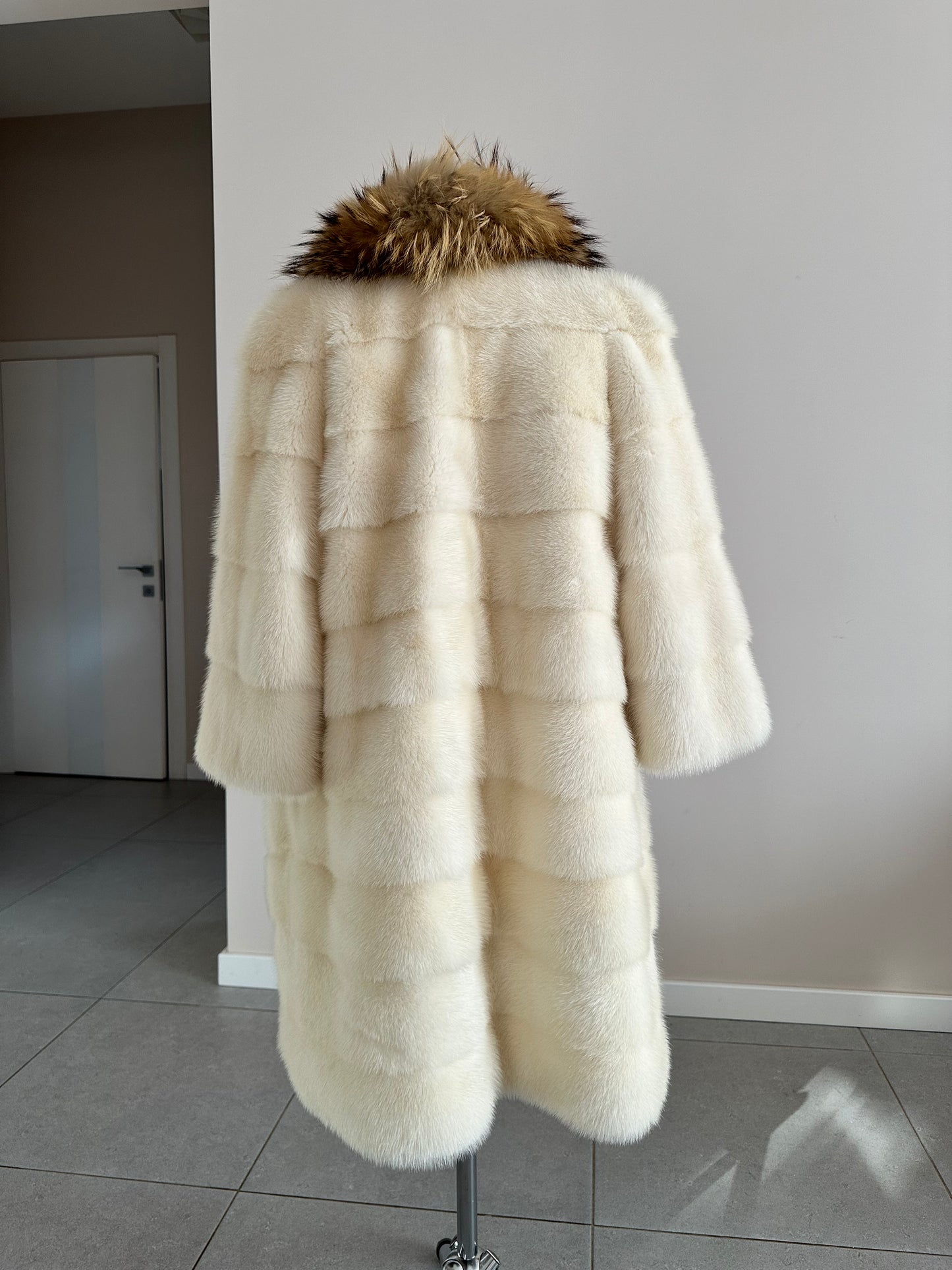 New Mink coat JACKET size XS REAL WHITE FULL SKIN lynx collar 1201005 HORIZONTAL