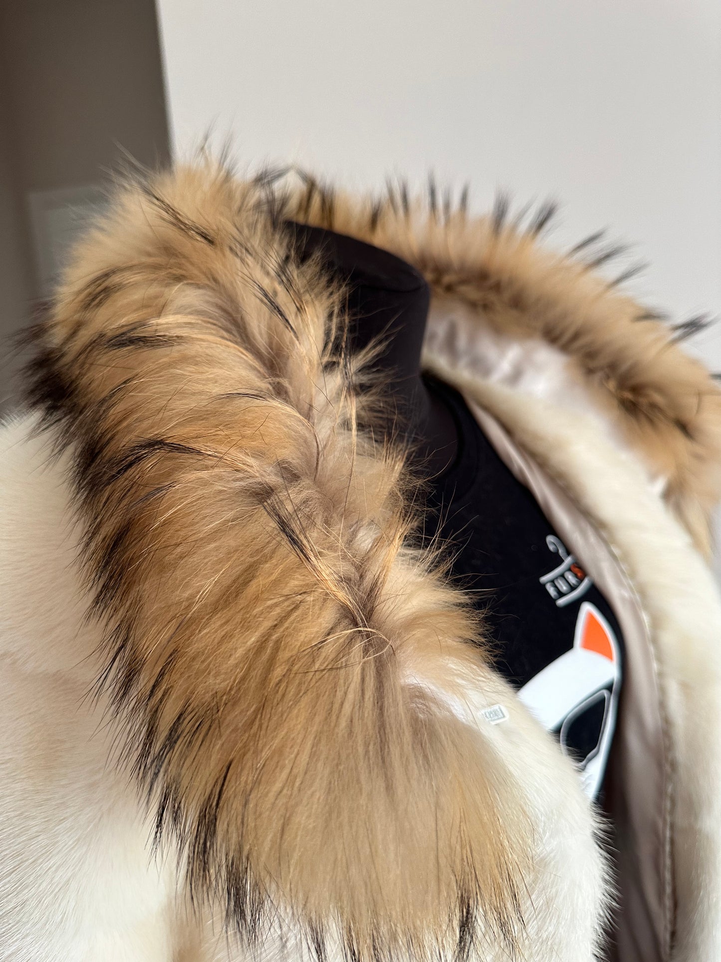 New Mink coat JACKET size XS REAL WHITE FULL SKIN lynx collar 1201005 HORIZONTAL