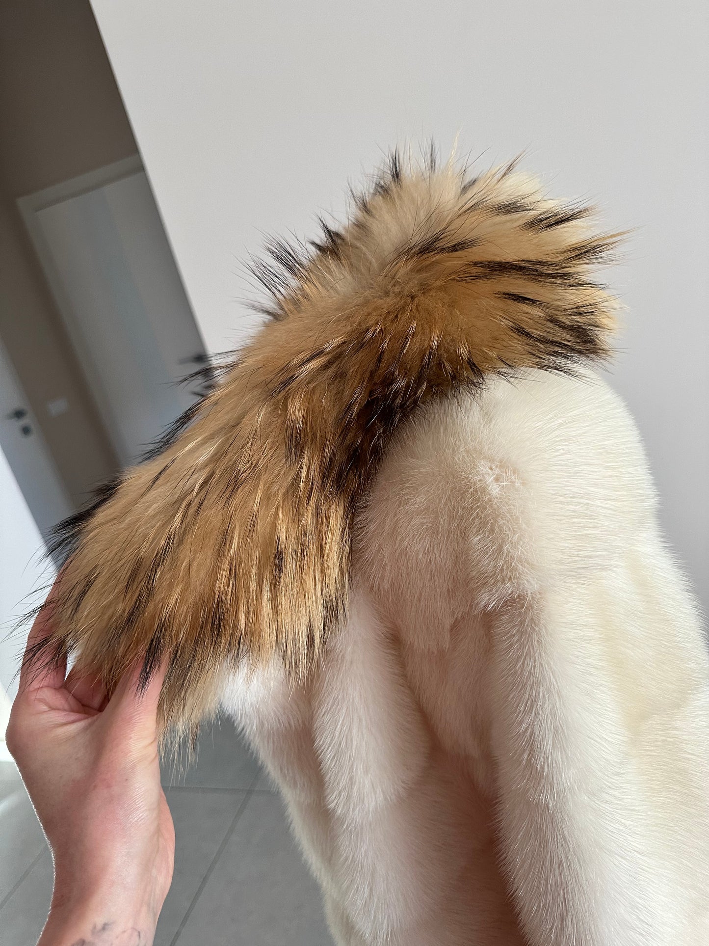 New Mink coat JACKET size XS REAL WHITE FULL SKIN lynx collar 1201005 HORIZONTAL