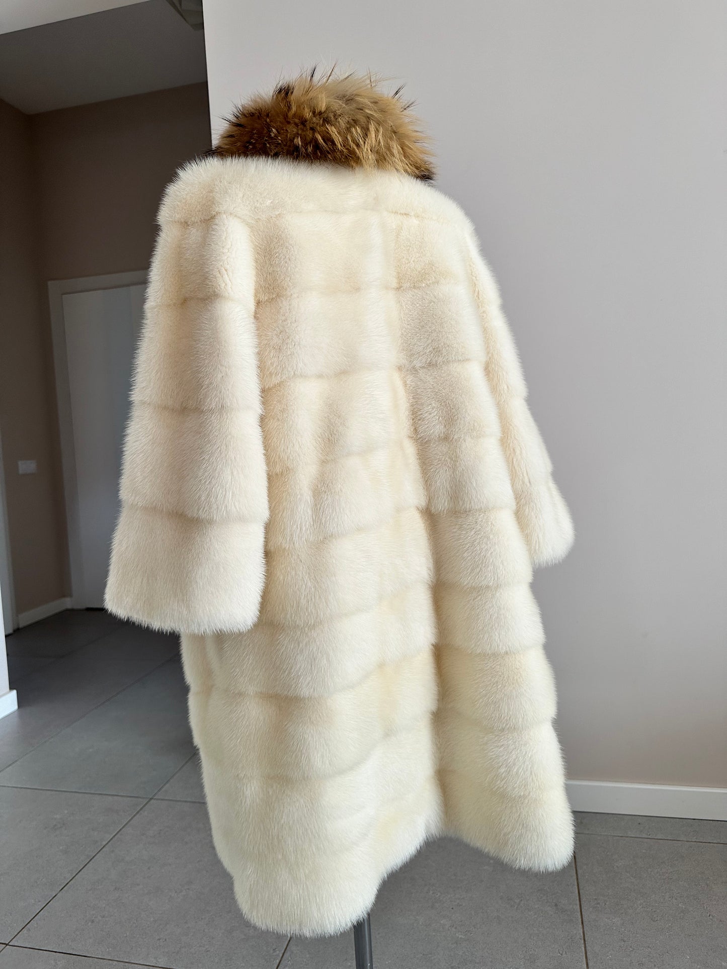 New Mink coat JACKET size XS REAL WHITE FULL SKIN lynx collar 1201005 HORIZONTAL