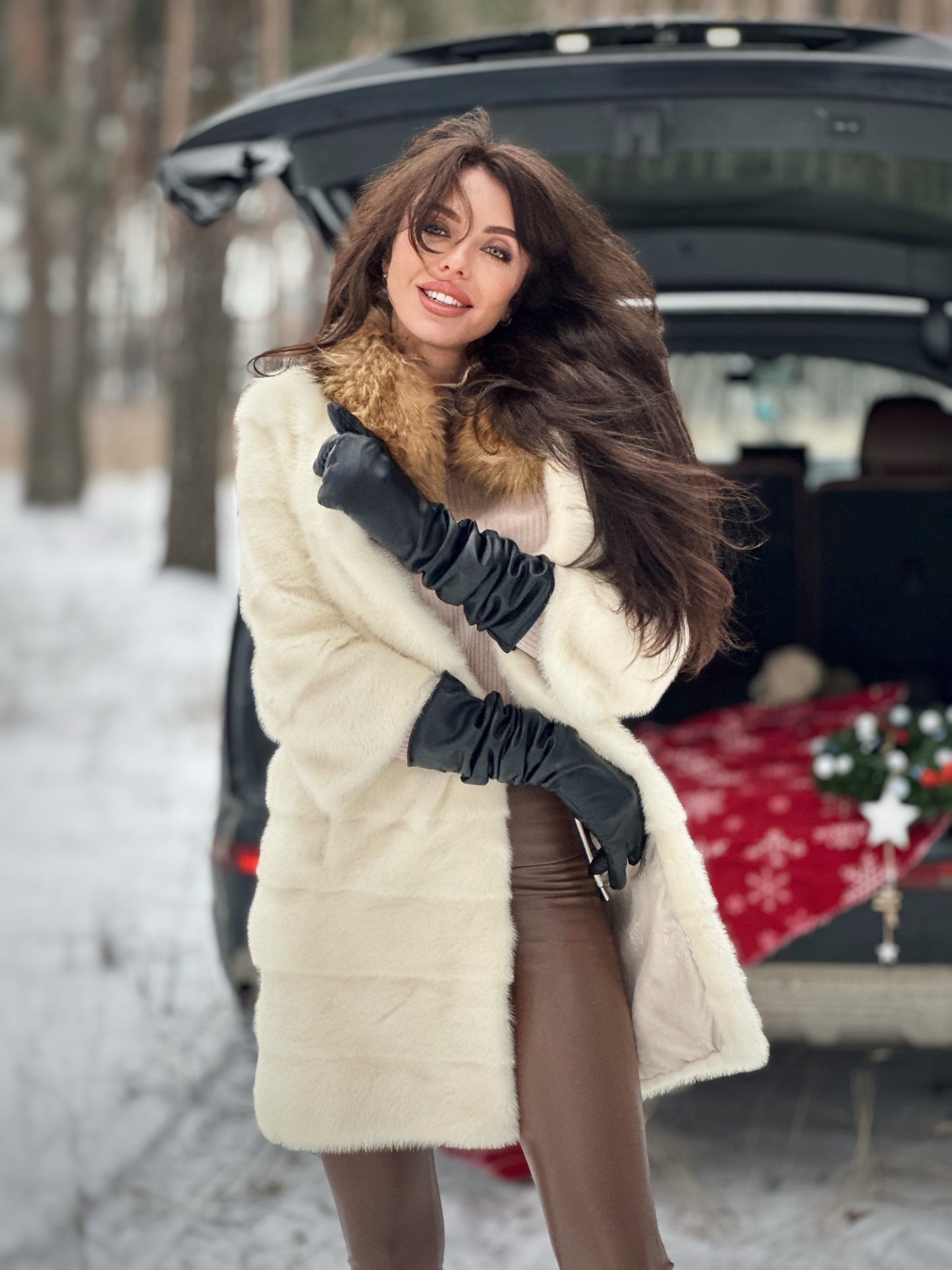 New Mink coat JACKET size XS REAL WHITE FULL SKIN lynx collar 1201005 HORIZONTAL