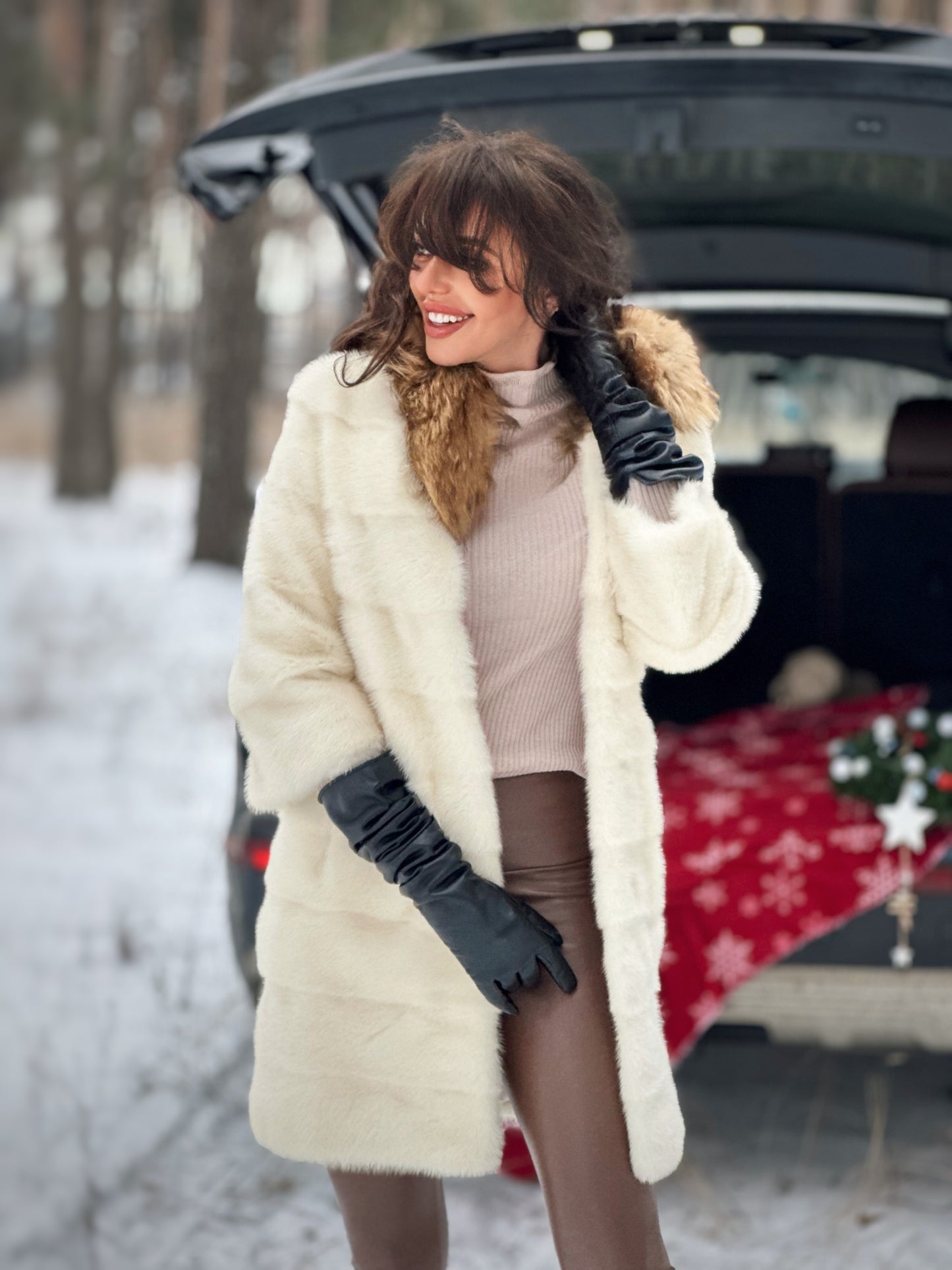 New Mink coat JACKET size XS REAL WHITE FULL SKIN lynx collar 1201005 HORIZONTAL