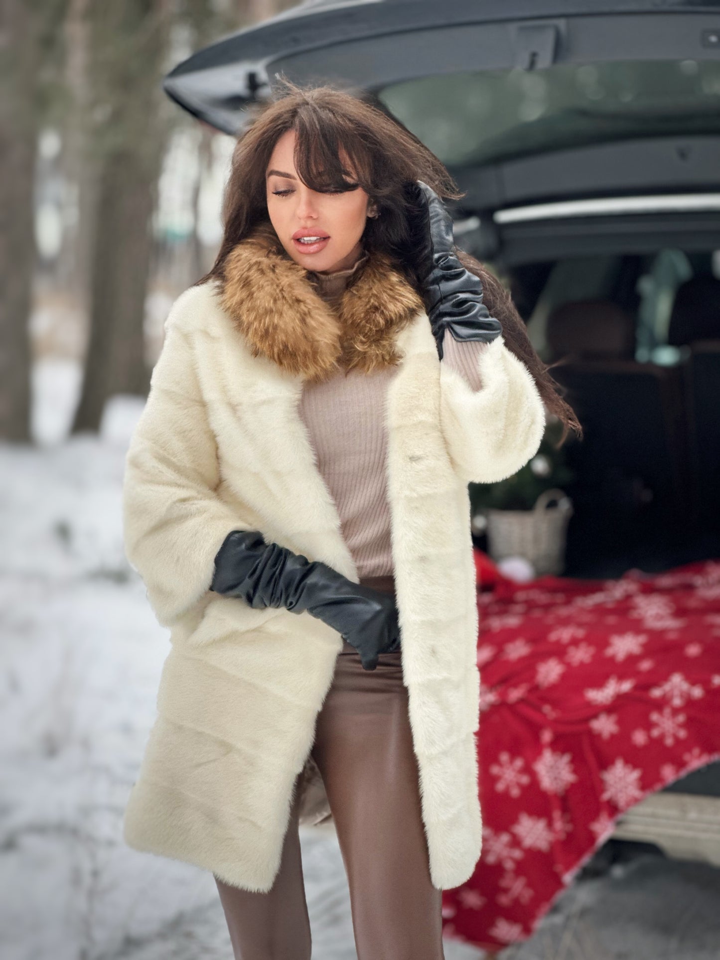 New Mink coat JACKET size XS REAL WHITE FULL SKIN lynx collar 1201005 HORIZONTAL