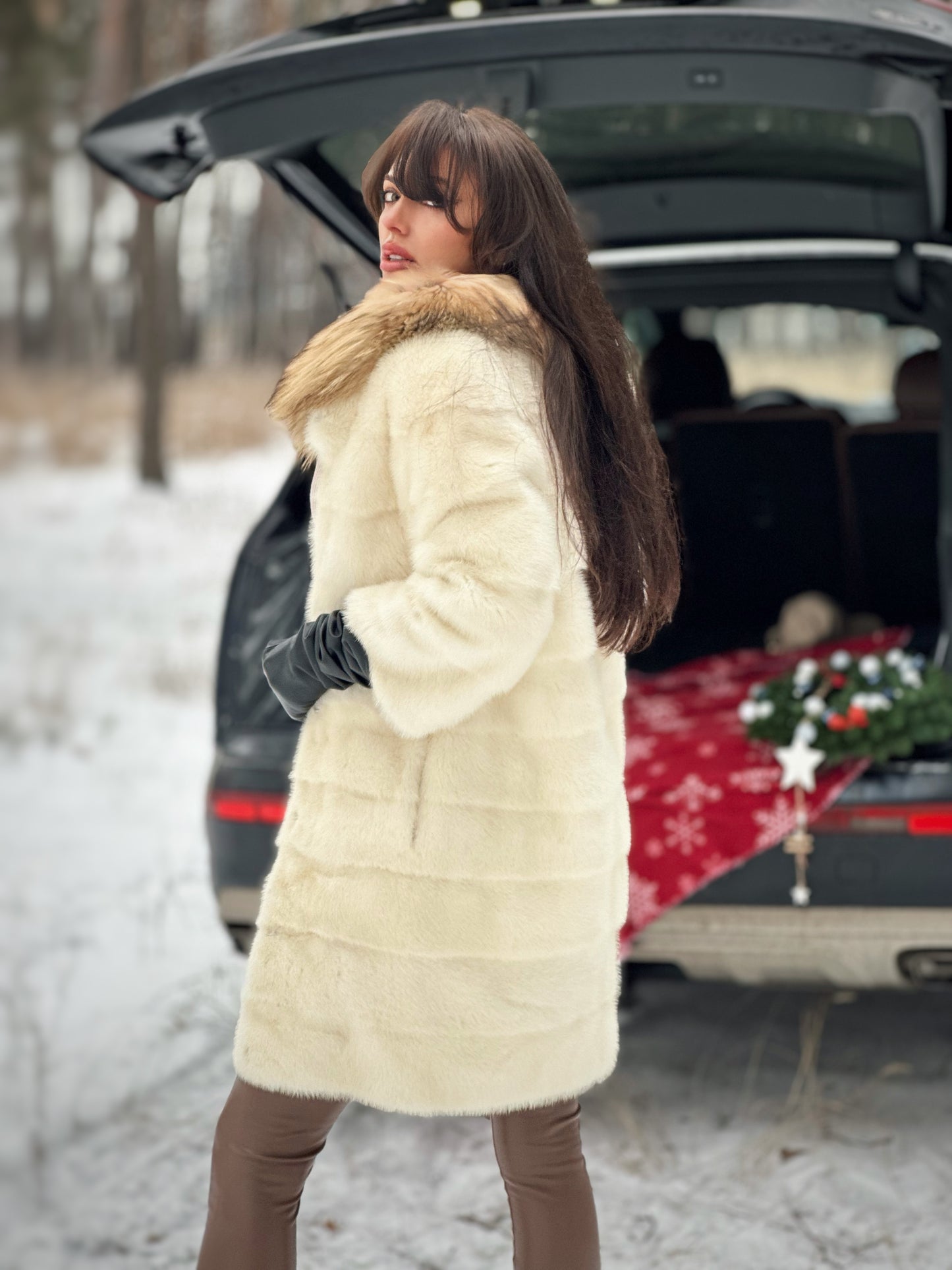 New Mink coat JACKET size XS REAL WHITE FULL SKIN lynx collar 1201005 HORIZONTAL