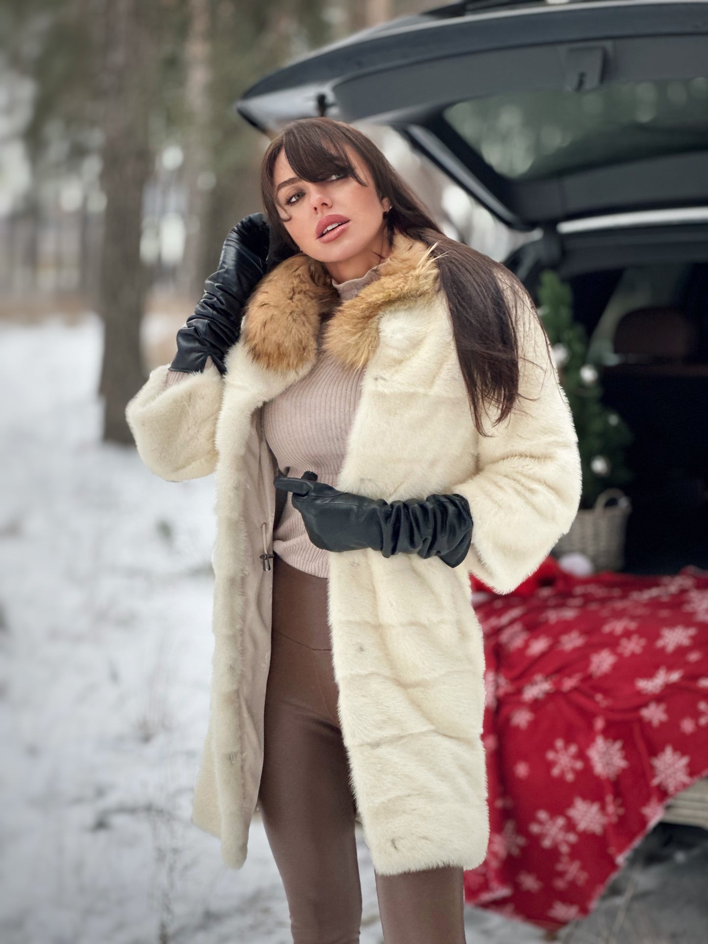 New Mink coat JACKET size XS REAL WHITE FULL SKIN lynx collar 1201005 HORIZONTAL