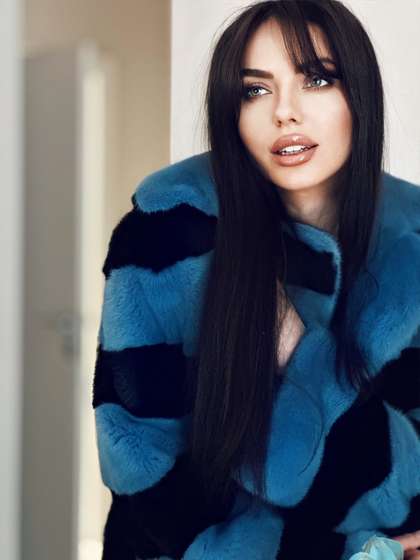 New Real MINK FUR Genuine Natural Coat Jacket BLUE Black SIZE L women 1109648