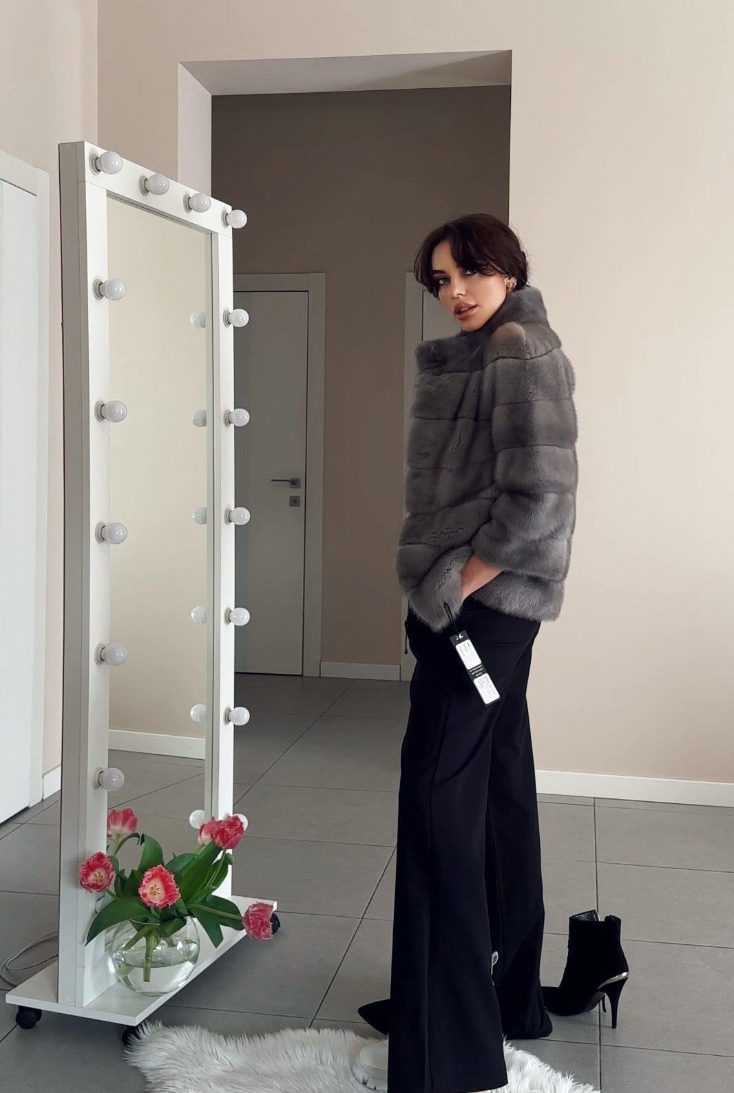 New Genuine REAL FUR 100% MINK coat Jacket  GREY SIZE XS women 1201019 FURSTAR
